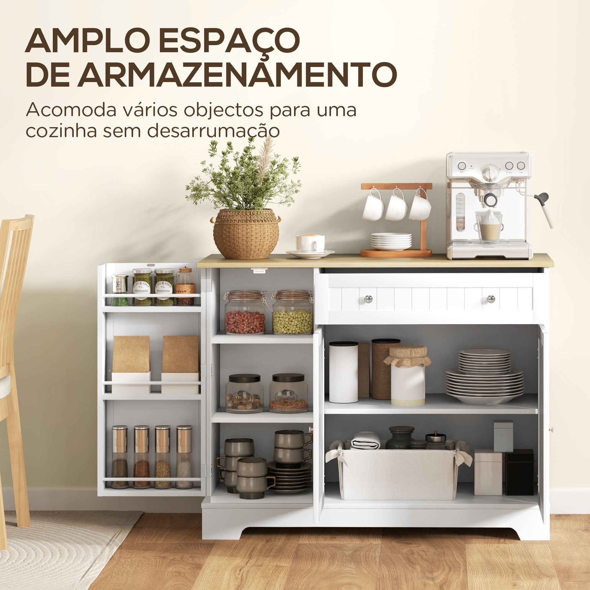 Aparador de Cozinha 105x40x83 cm Branco e Madeira