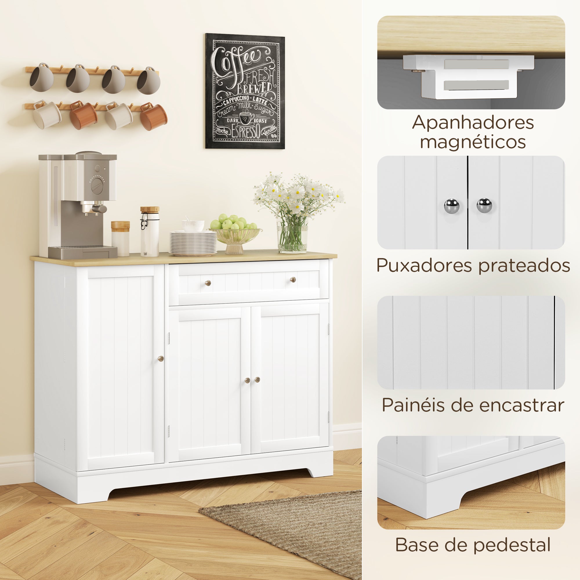 Aparador de Cozinha 105x40x83 cm Branco e Madeira