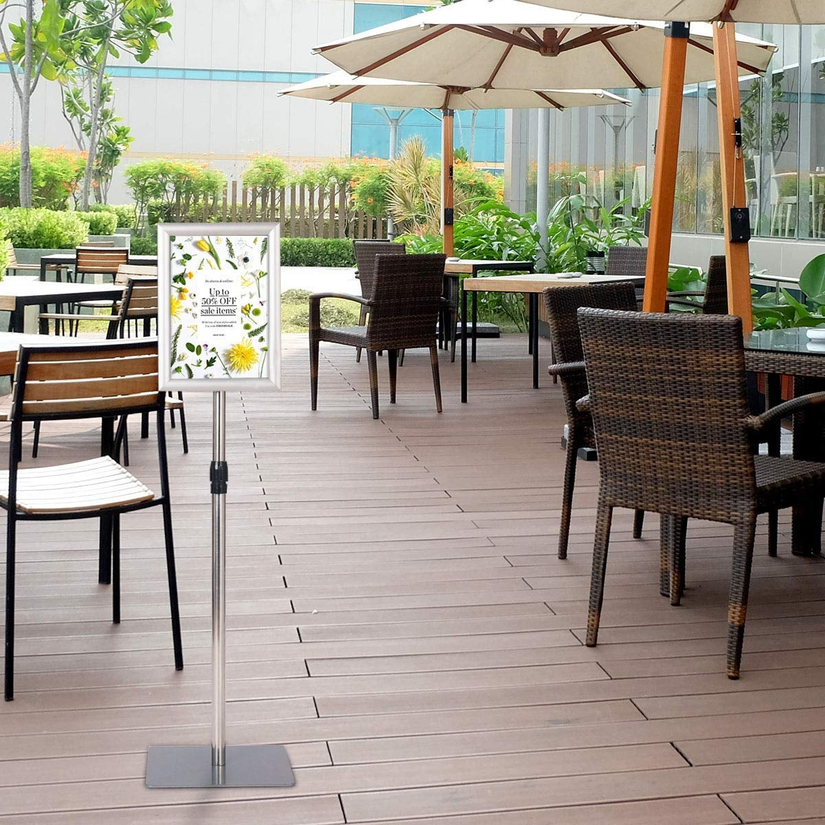 Suporte de Exibição de Chão Autoportante A4 em Metal Ajustável Prateado