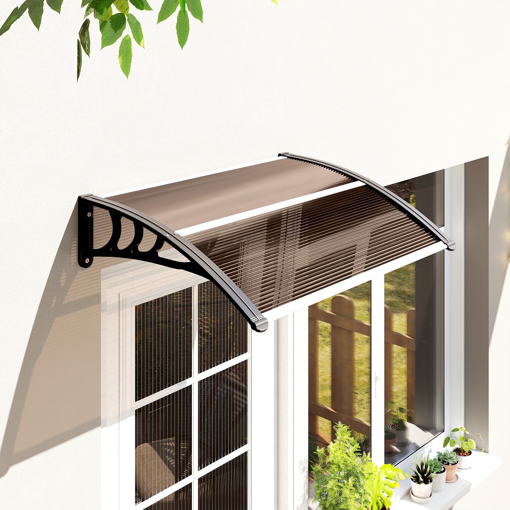 Marquise de Proteção/Toldo – 75x100 cm – Marrom e Preto – Policarbonato, alumínio e PP