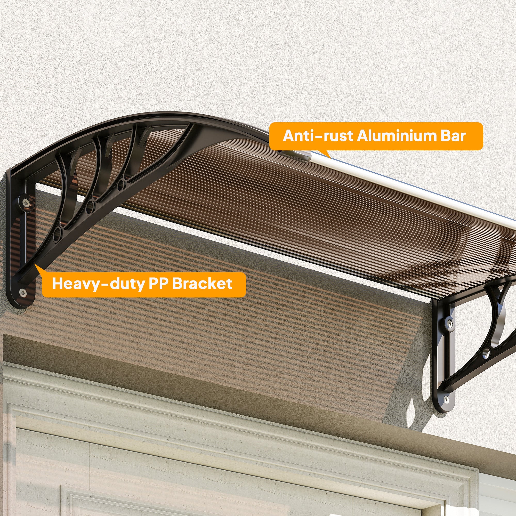 Marquise de Proteção/Toldo – 75x100 cm – Marrom e Preto – Policarbonato, alumínio e PP