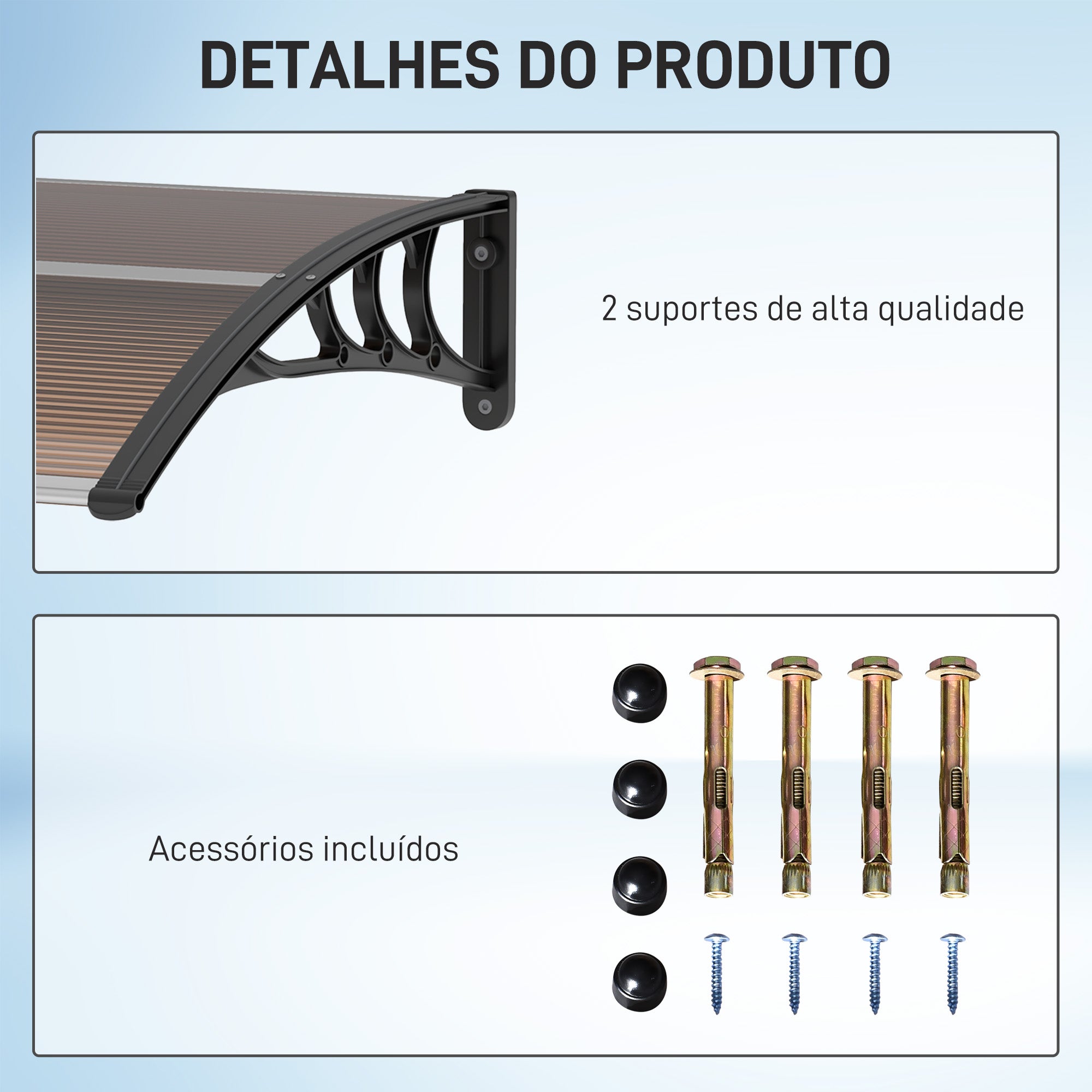 Marquise de Proteção/Toldo – 75x100 cm – Marrom e Preto – Policarbonato, alumínio e PP
