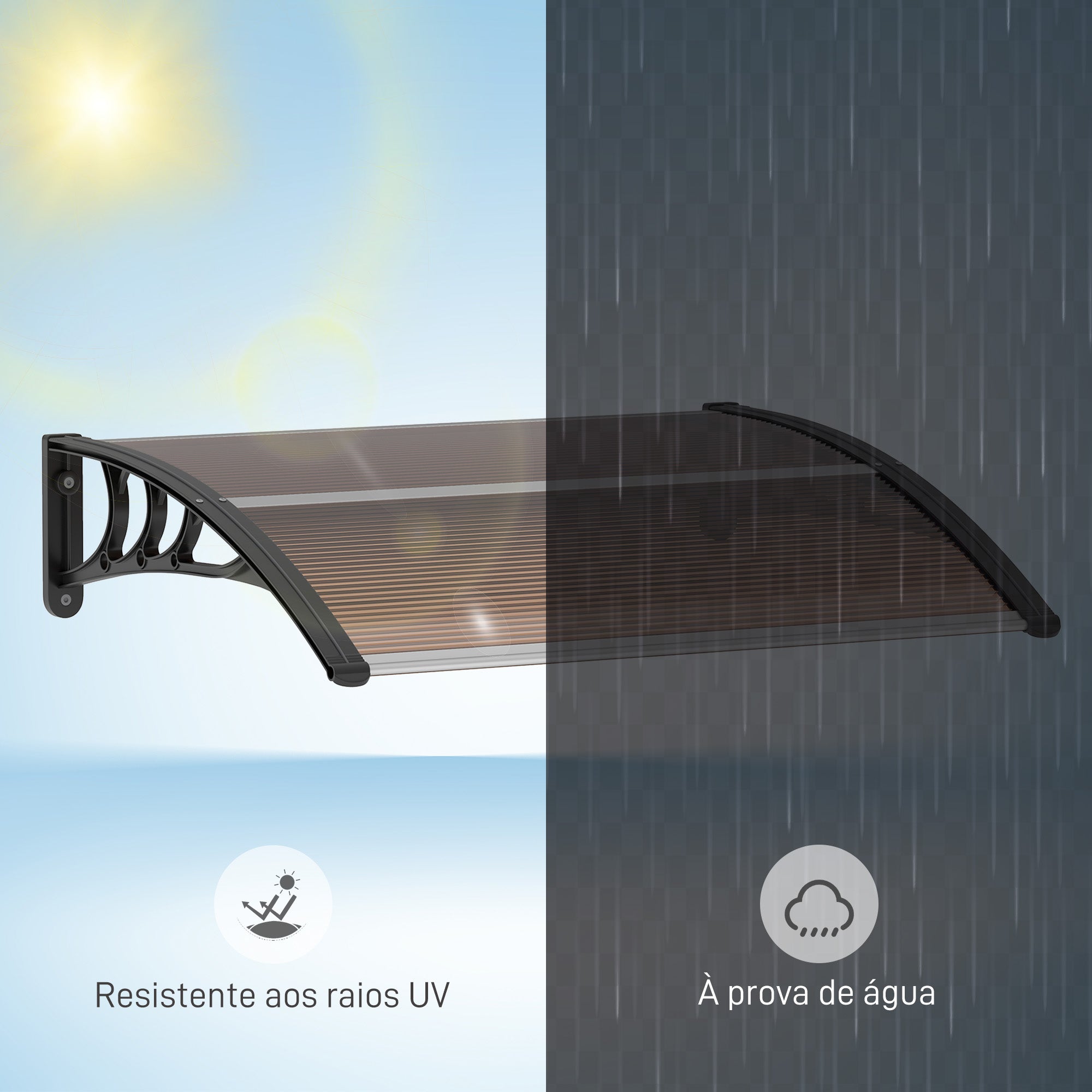 Marquise de Proteção/Toldo – 75x100 cm – Marrom e Preto – Policarbonato, alumínio e PP