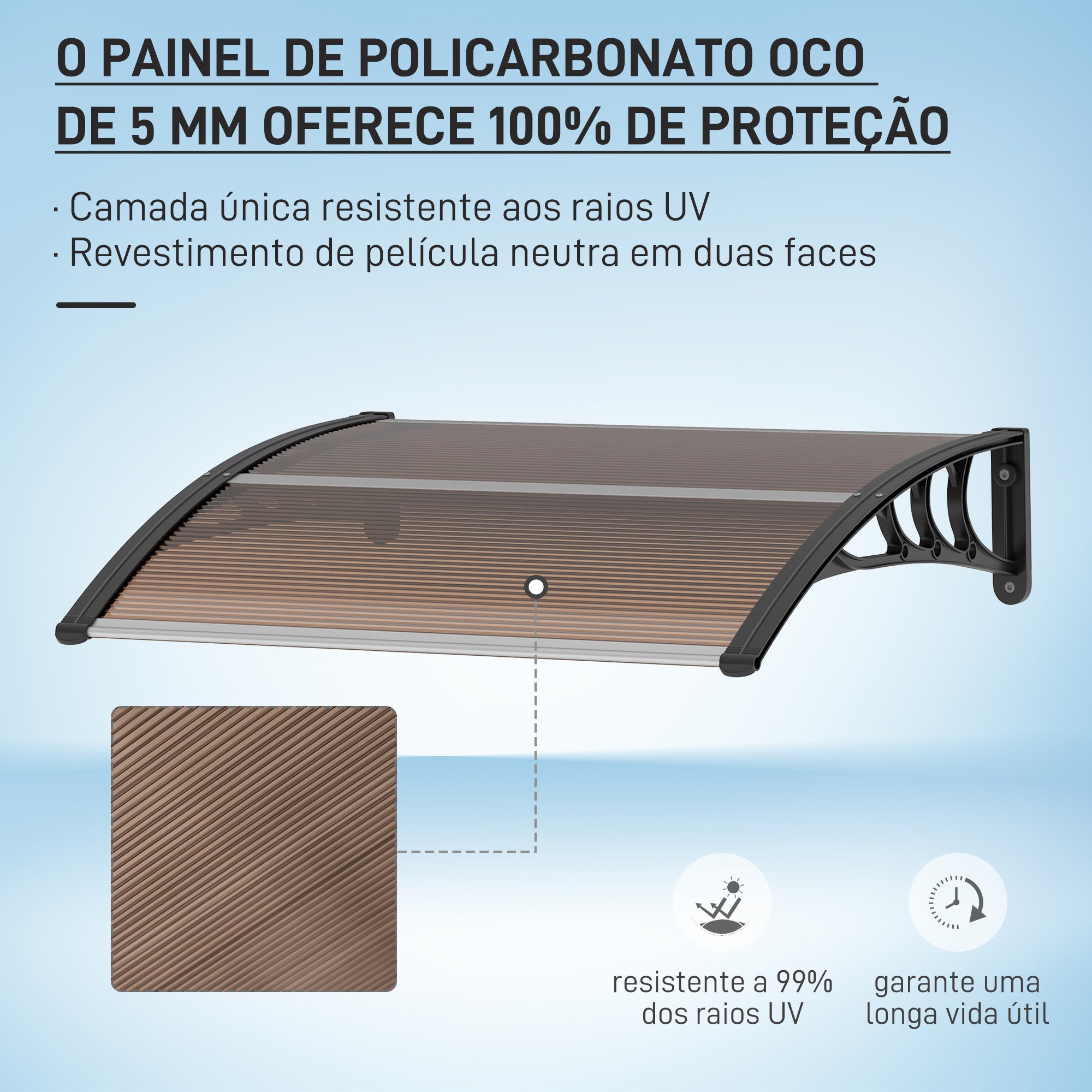 Marquise de Proteção/Toldo – 75x100 cm – Marrom e Preto – Policarbonato, alumínio e PP
