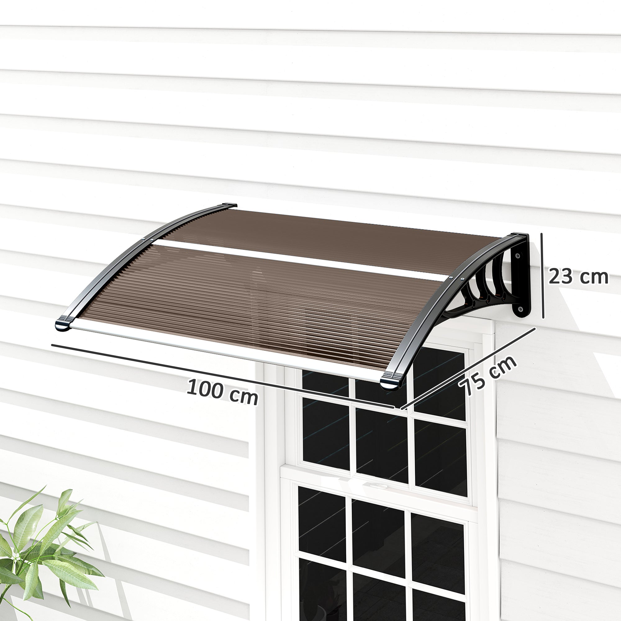 Marquise de Proteção/Toldo – 75x100 cm – Marrom e Preto – Policarbonato, alumínio e PP