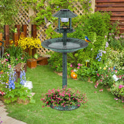 Fonte Solar 3 em 1 para Pássaros de Exterior com Suporte Comedouro e Base de Vaso para Jardim 50 x 50 x 107 cm Verde