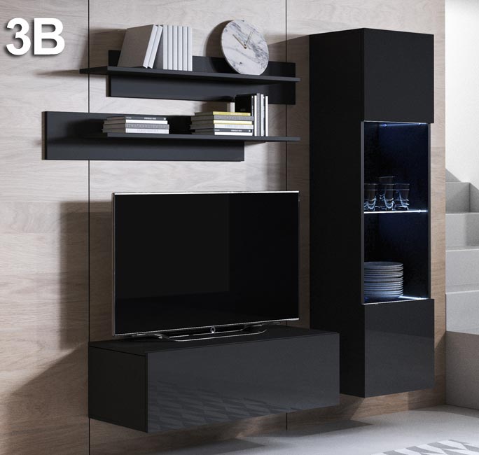 Conjunto de móveis Leiko 3B preto (1,6m)
