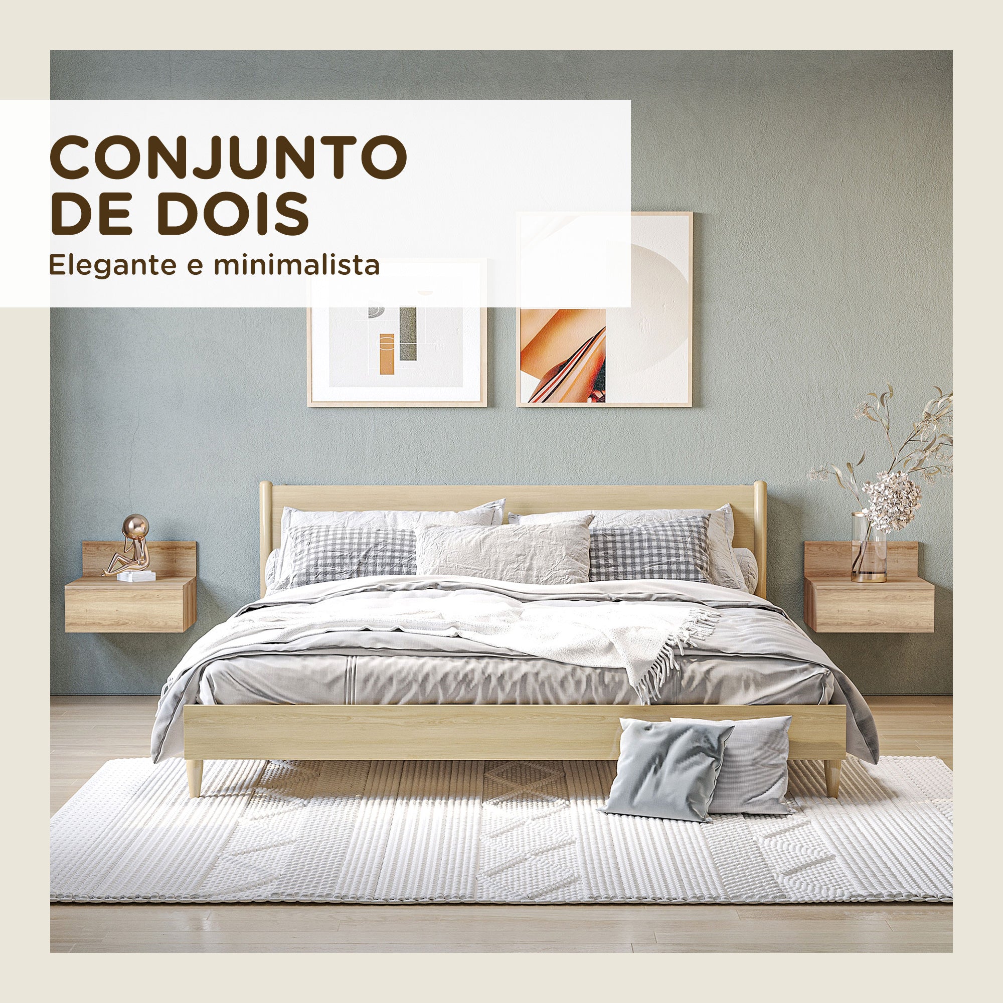 Mesas de Cabeceira Flutuantes Conjunto de 2 - Cor de Madeira Natural 43x36,5x30,5 cm