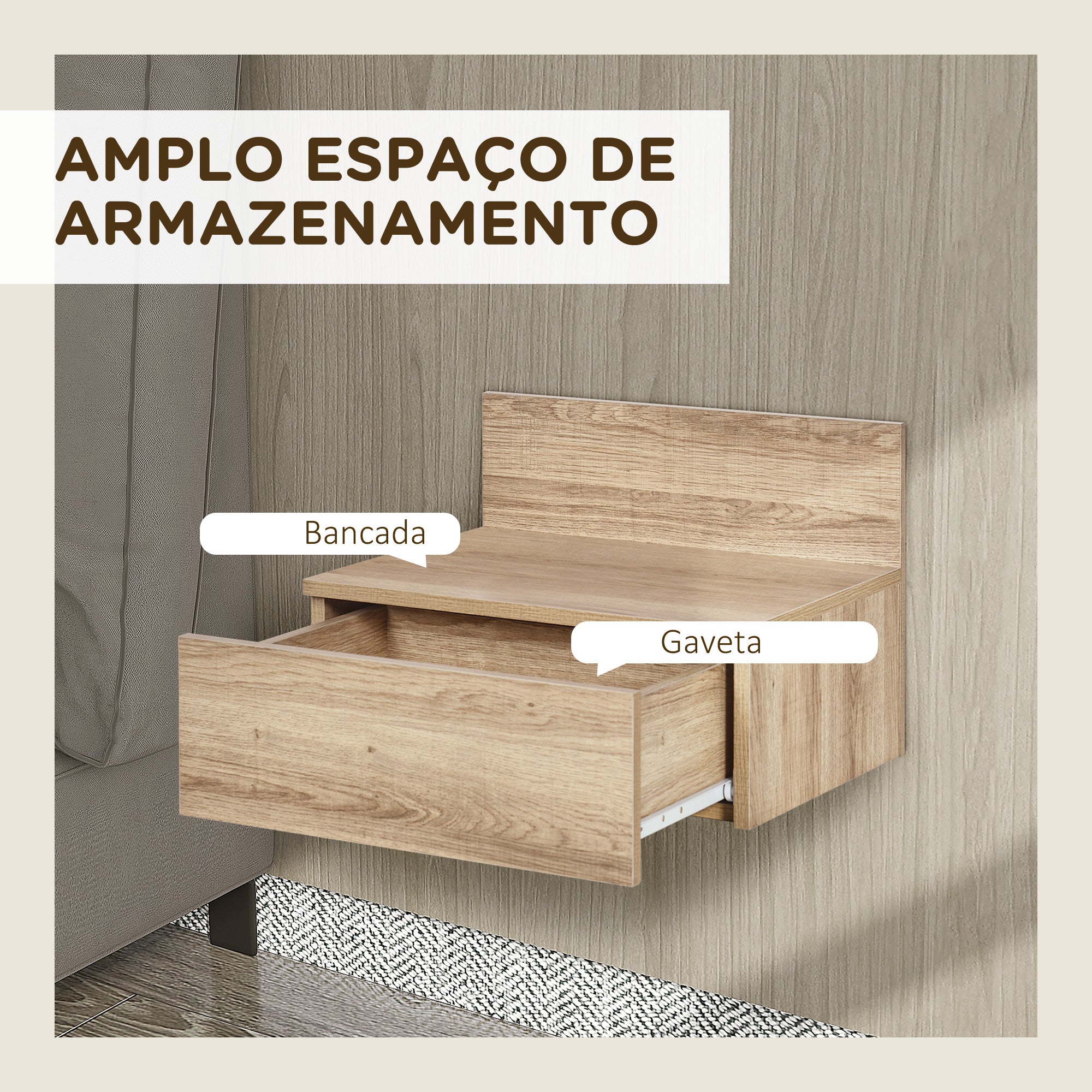 Mesas de Cabeceira Flutuantes Conjunto de 2 - Cor de Madeira Natural 43x36,5x30,5 cm