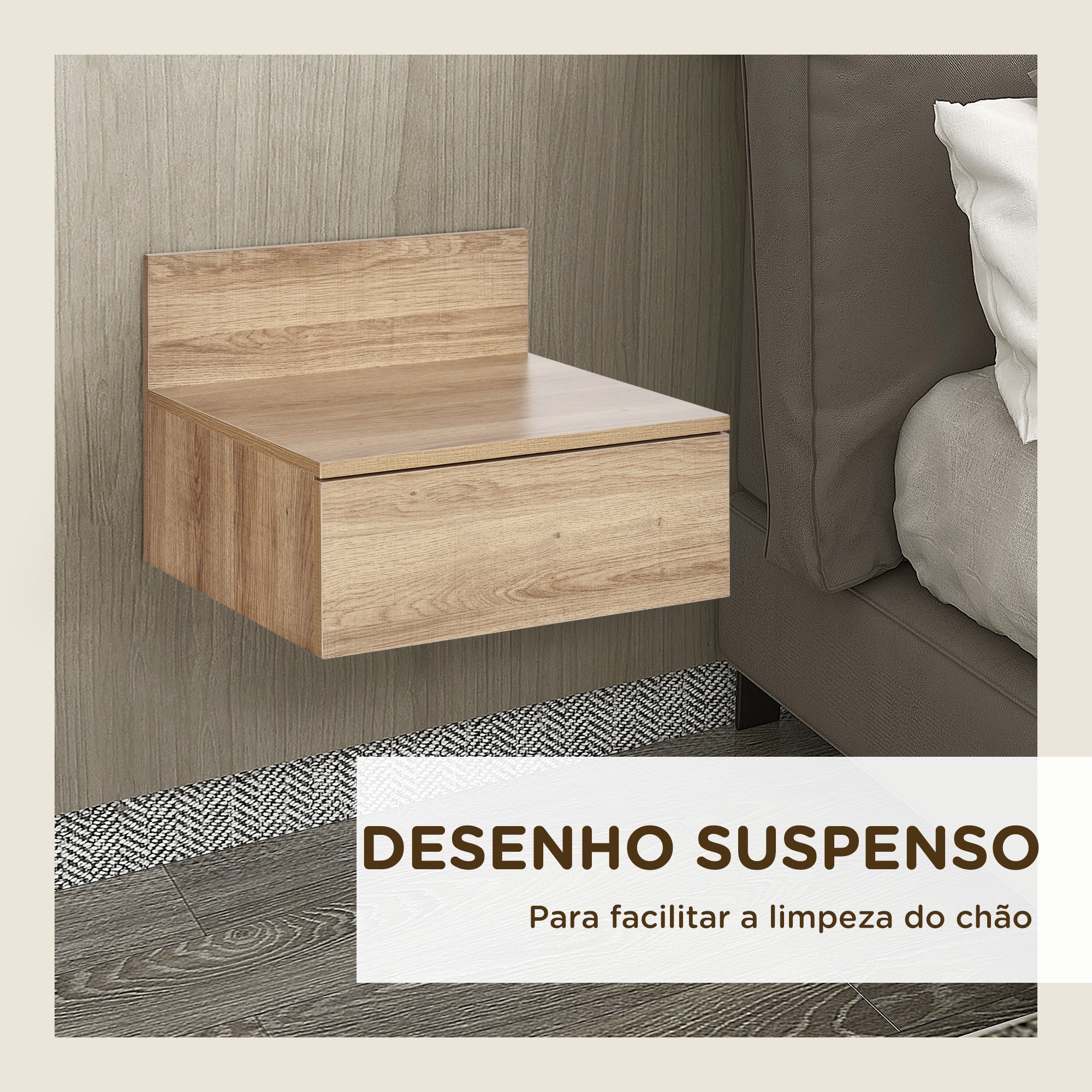 Mesas de Cabeceira Flutuantes Conjunto de 2 - Cor de Madeira Natural 43x36,5x30,5 cm
