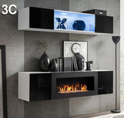 Conjunto de móveis Kaira 3C branco e preto (1,6m)