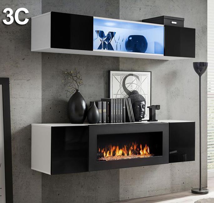 Conjunto de móveis Kaira 3C branco e preto (1,6m)