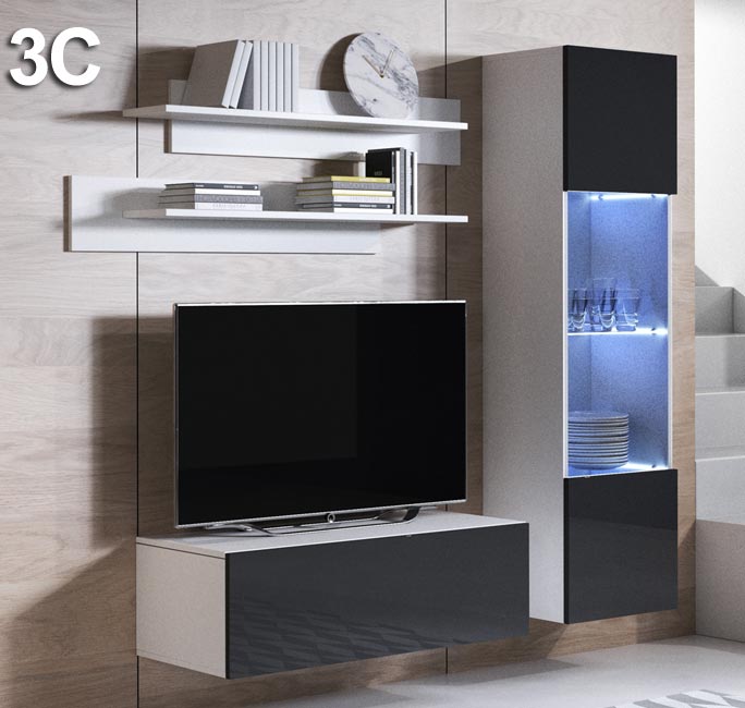 Conjunto de móveis Leiko 3C branco e preto (1,6m)