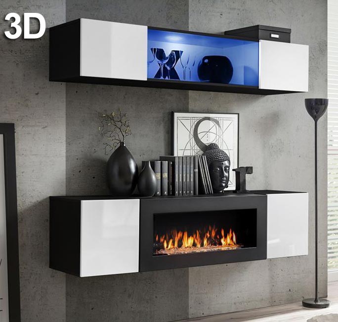 Conjunto de móveis Kaira 3D preto e branco (1,6m)