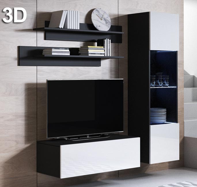 Conjunto de móveis Leiko 3D preto e branco (1,6m)