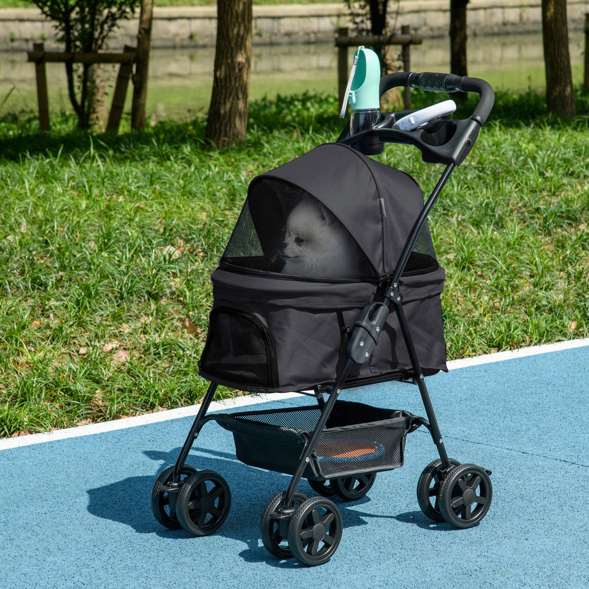 Carrinho para Cães Pequenos Dobrável – 67x45x96 cm – Preto – Aço e Tecido Oxford