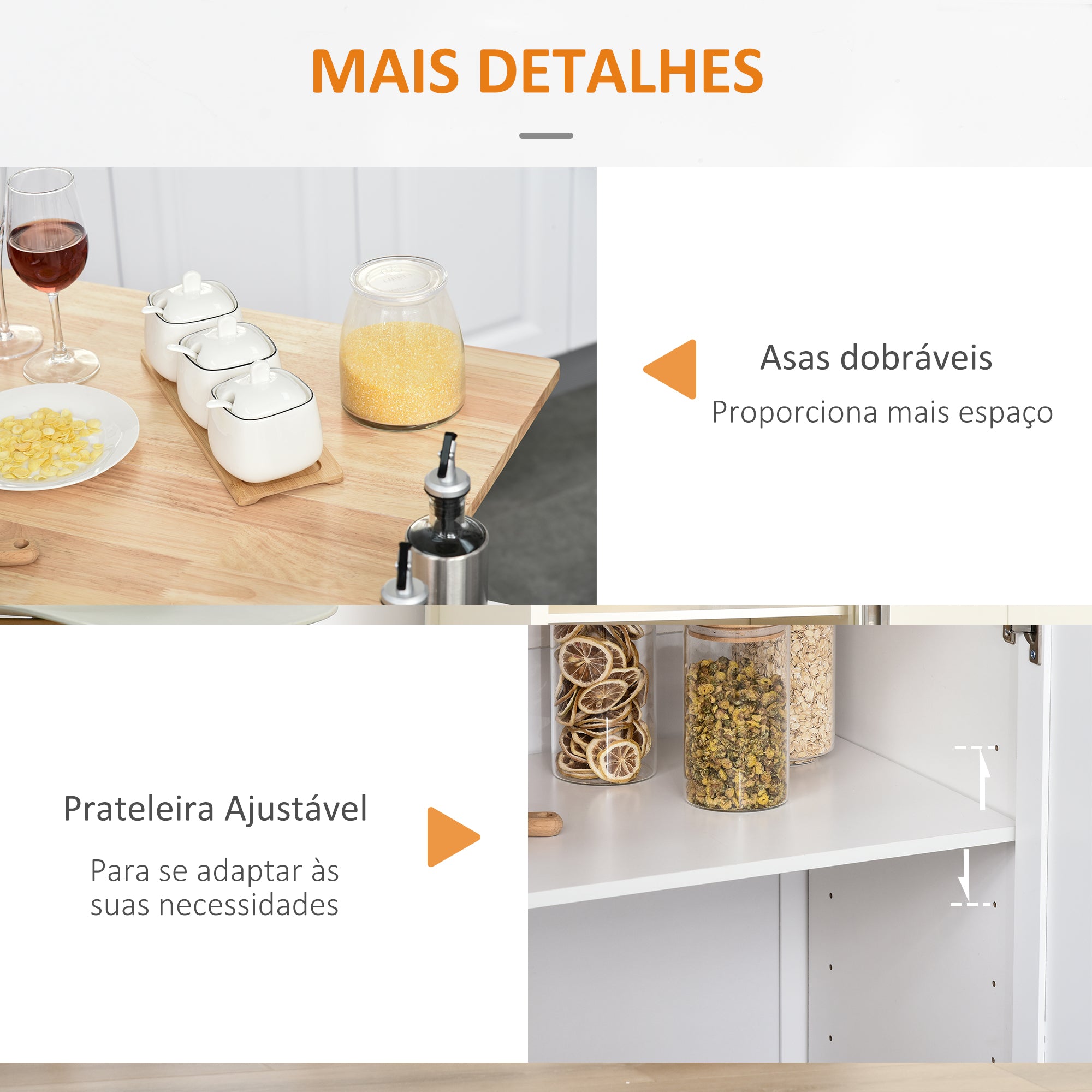 Carrinho de Cozinha com Bancada Rebatível 128,8x75,5x92,5 cm Branco e Madeira