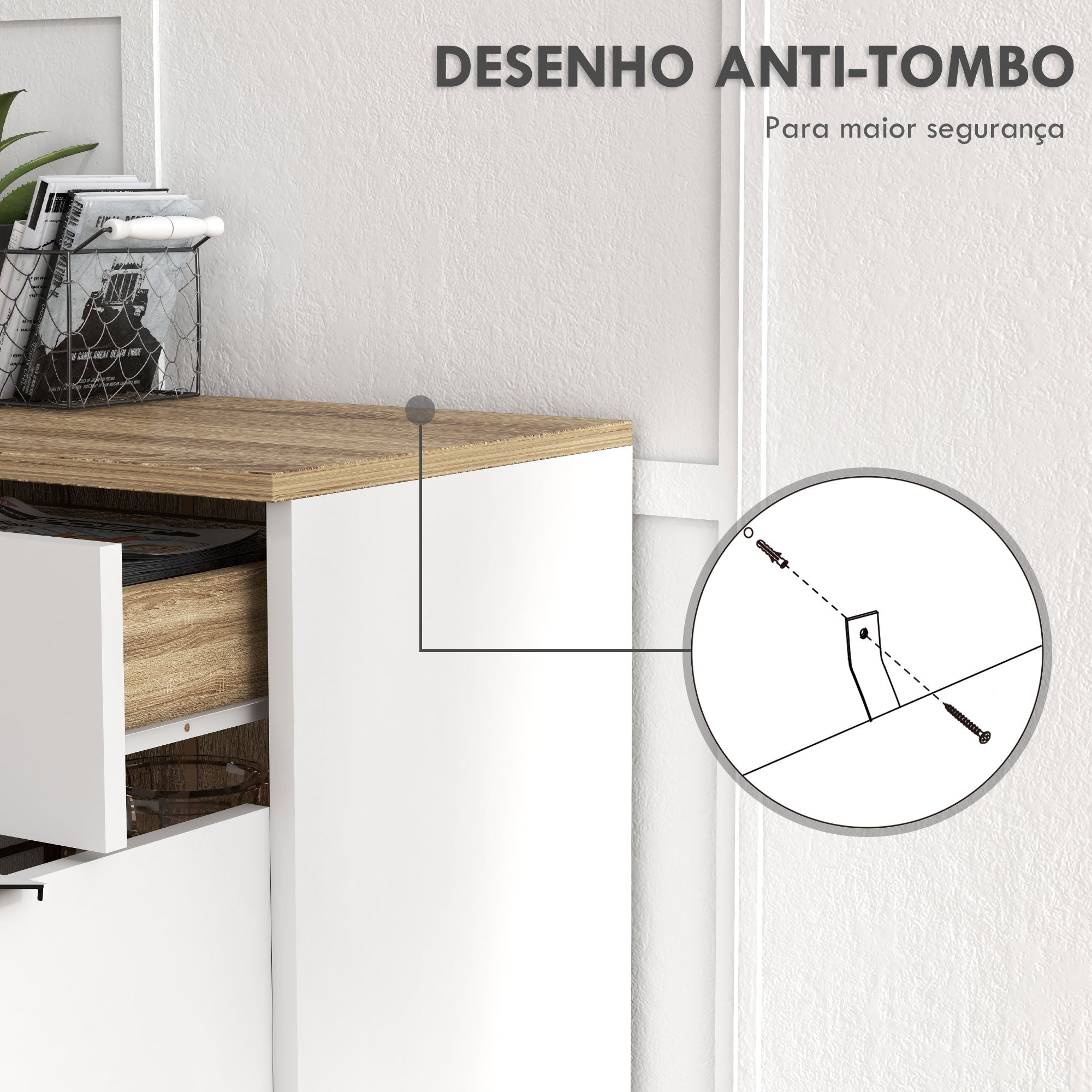 Aparador de Sala de Estar com 1 Gaveta 2 Portas 95x35x85 cm Branco e Madeira