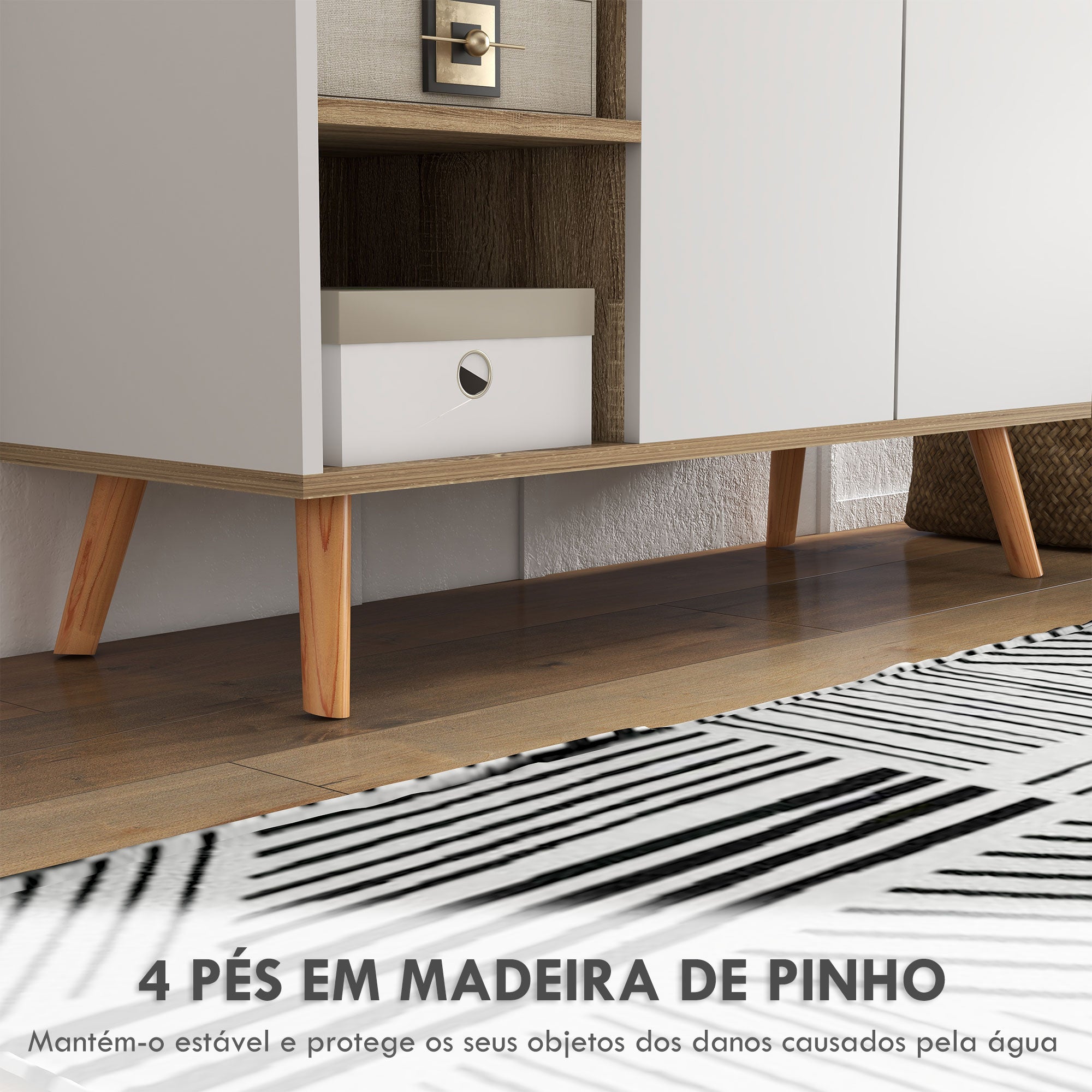 Aparador de Sala de Estar com 1 Gaveta 2 Portas 95x35x85 cm Branco e Madeira