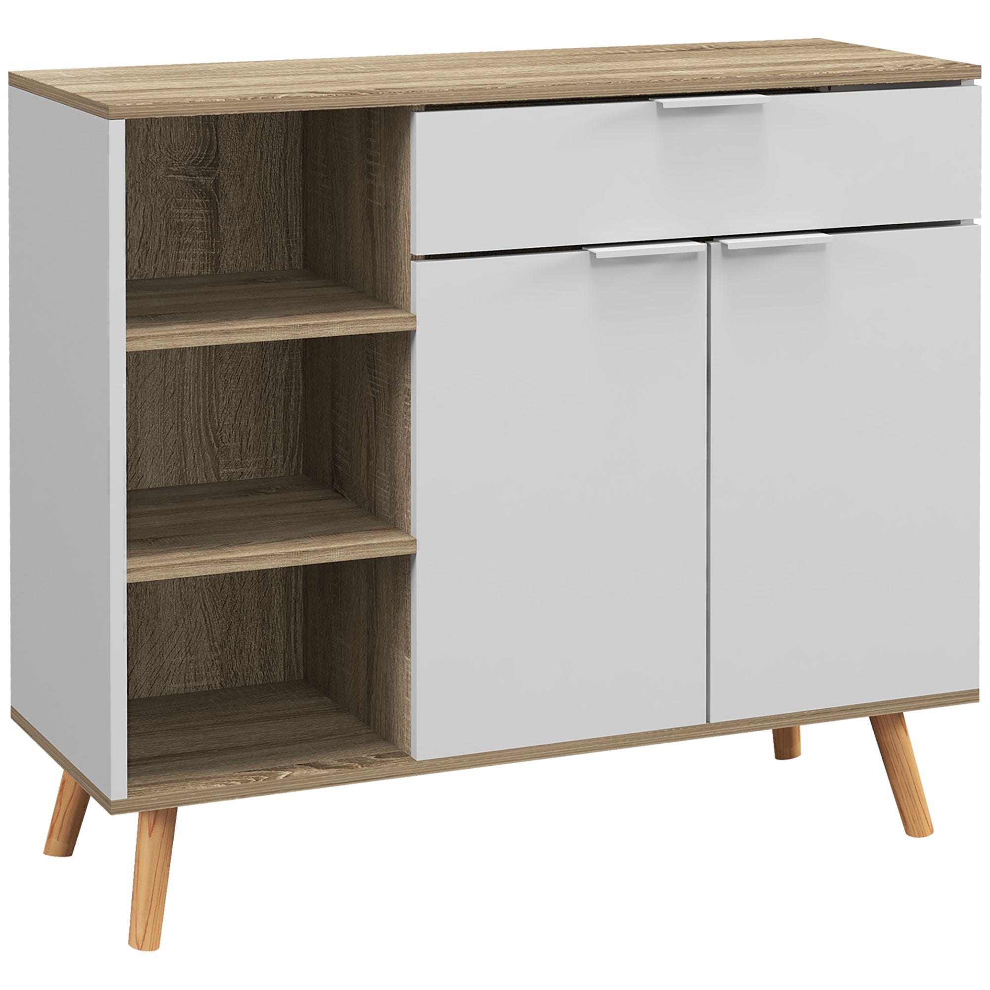 Aparador de Sala de Estar com 1 Gaveta 2 Portas 95x35x85 cm Branco e Madeira