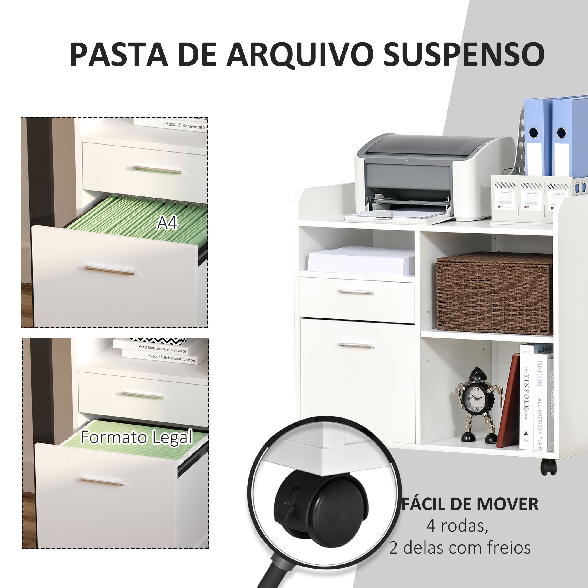 Armário para Impressora Multifuncional - Branco 80x40x72 cm