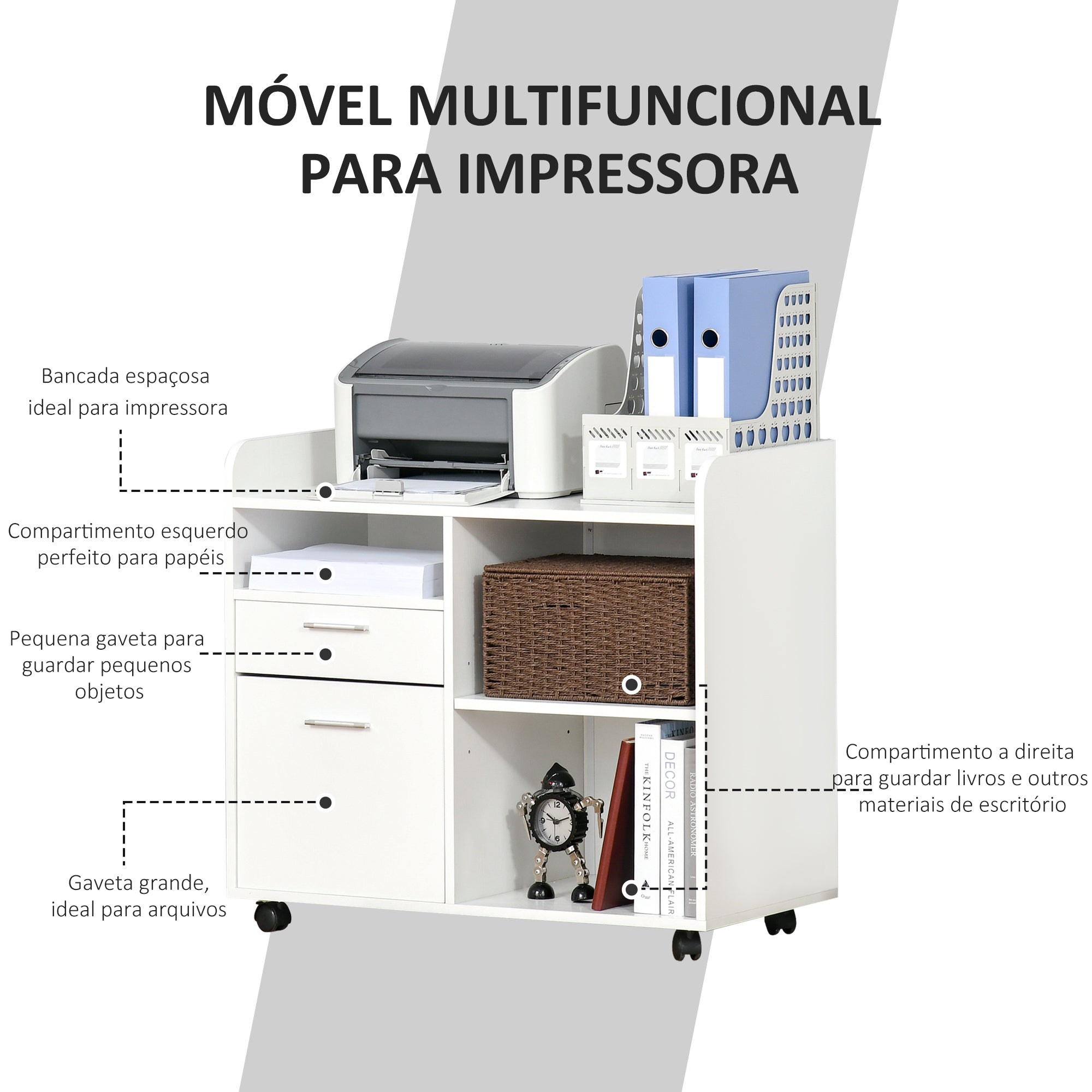 Armário para Impressora Multifuncional - Branco 80x40x72 cm