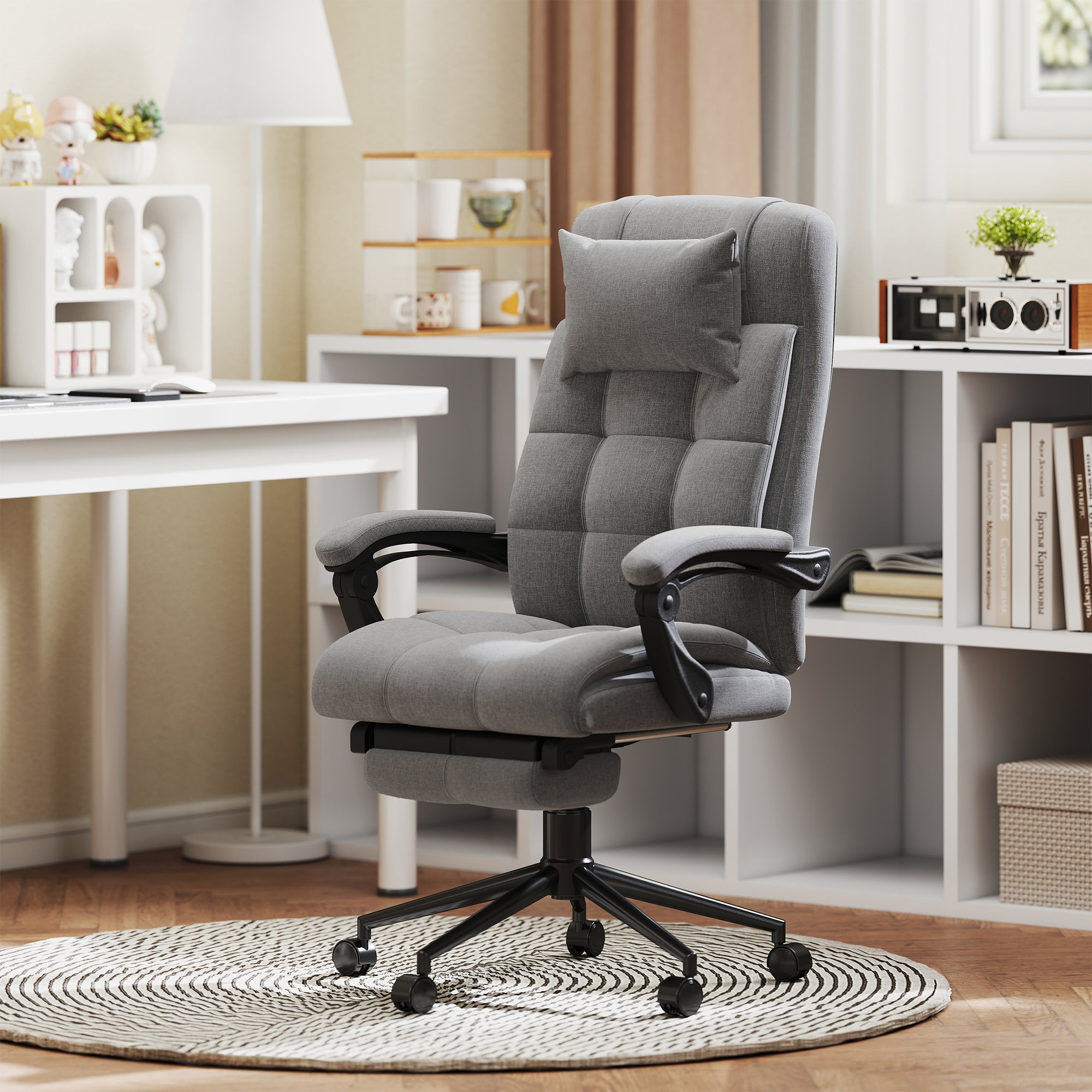 Cadeira de Escritório Reclinável 155° Cinza 66x76x112-120 cm