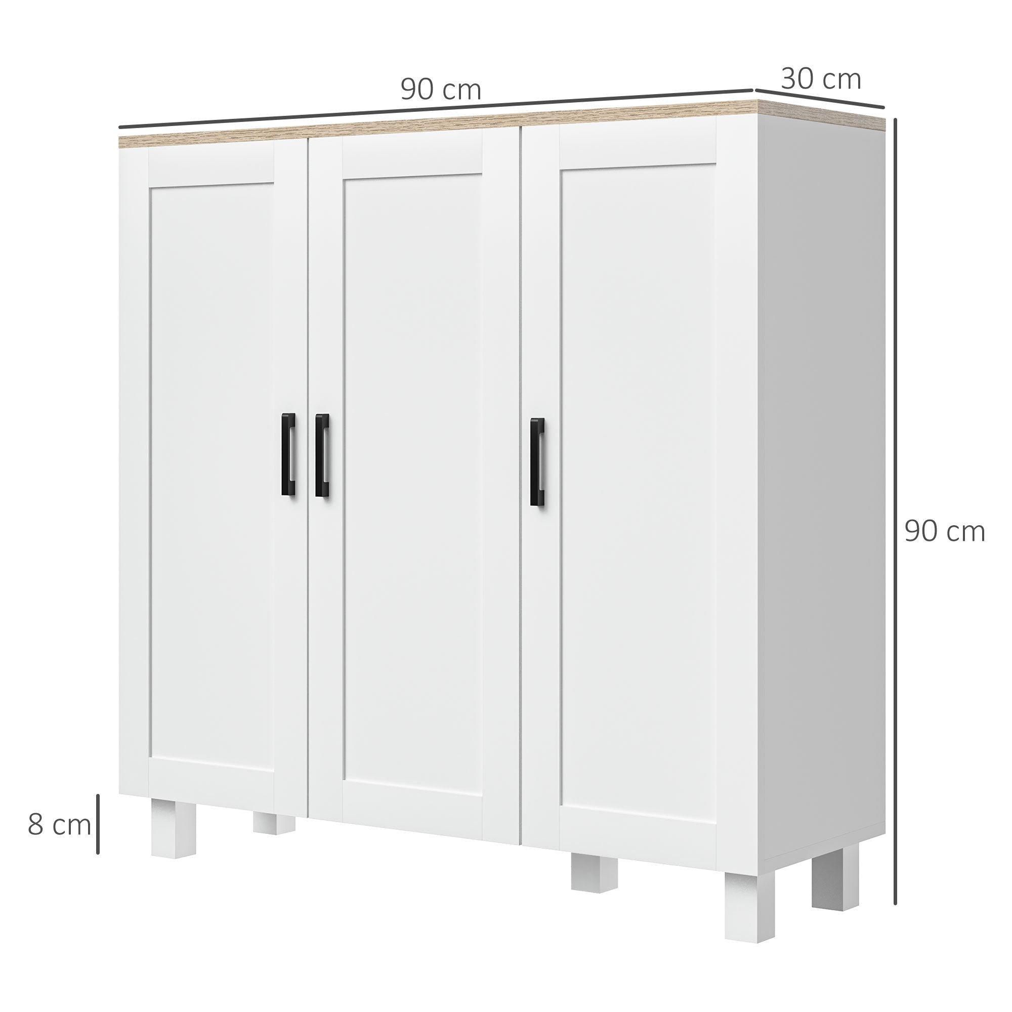 Aparador de Cozinha Estilo Nórdico 90x30x90 cm Branco e Madeira