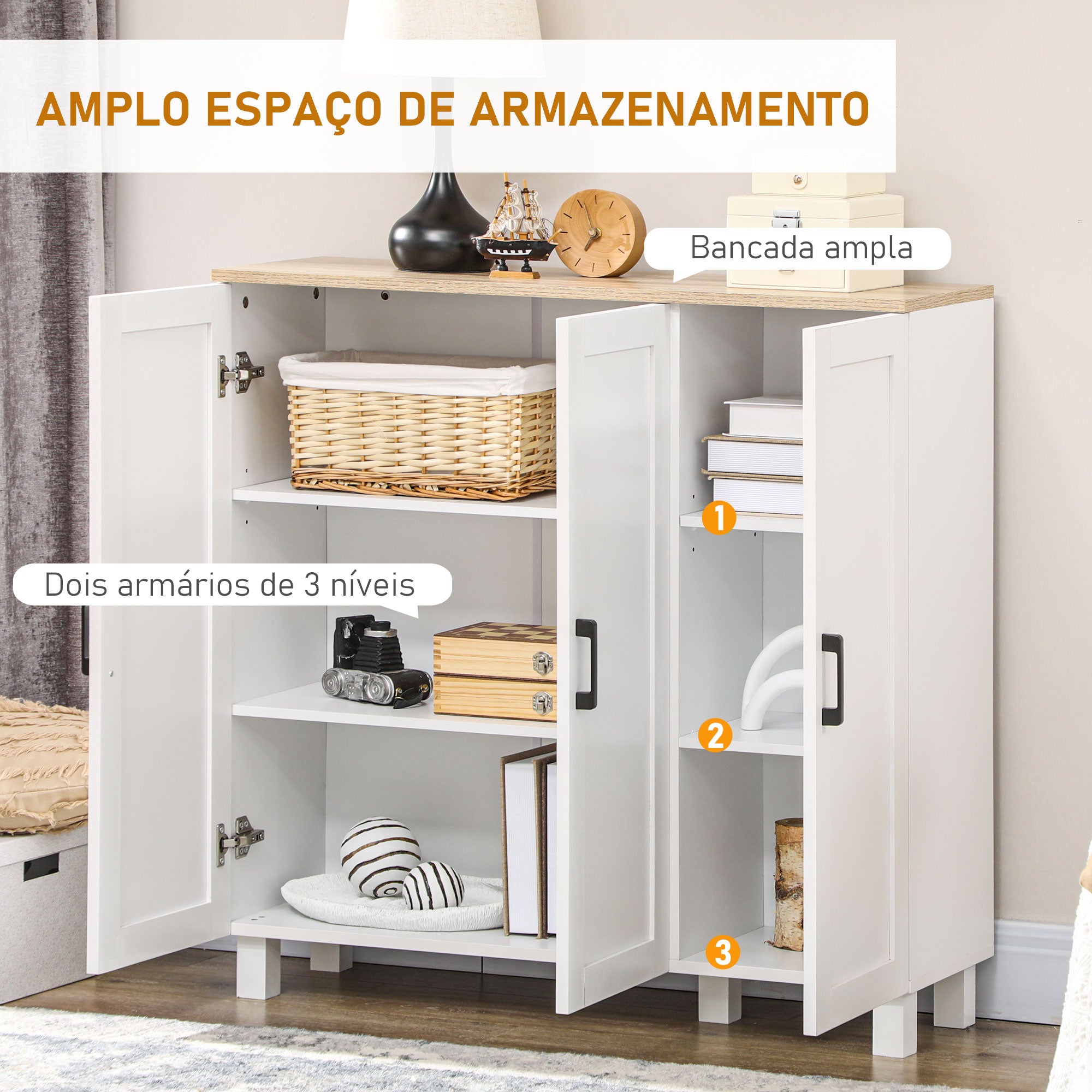Aparador de Cozinha Estilo Nórdico 90x30x90 cm Branco e Madeira