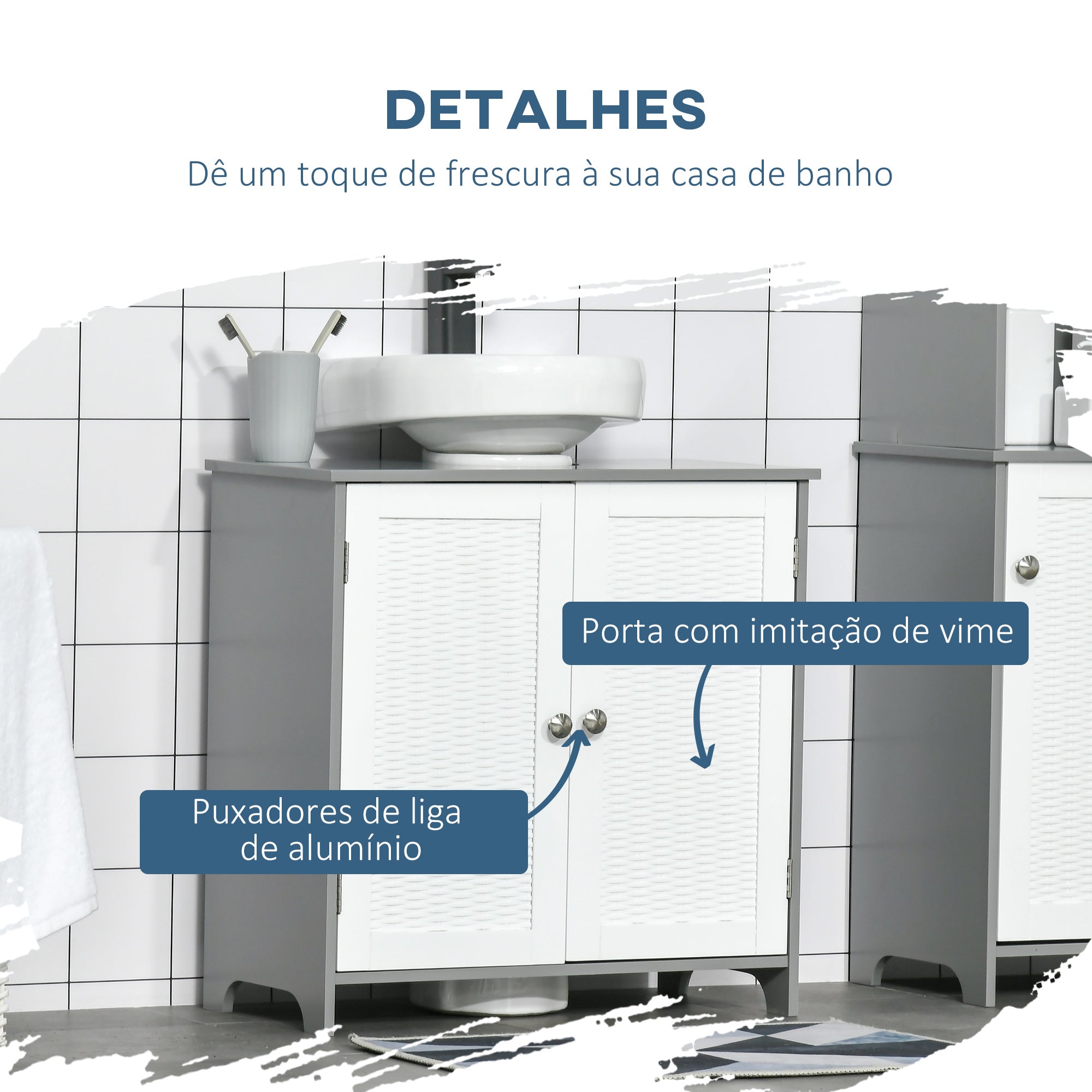 Móvel para Lavatório Pousar Branco e Cinza 60x30x60 cm