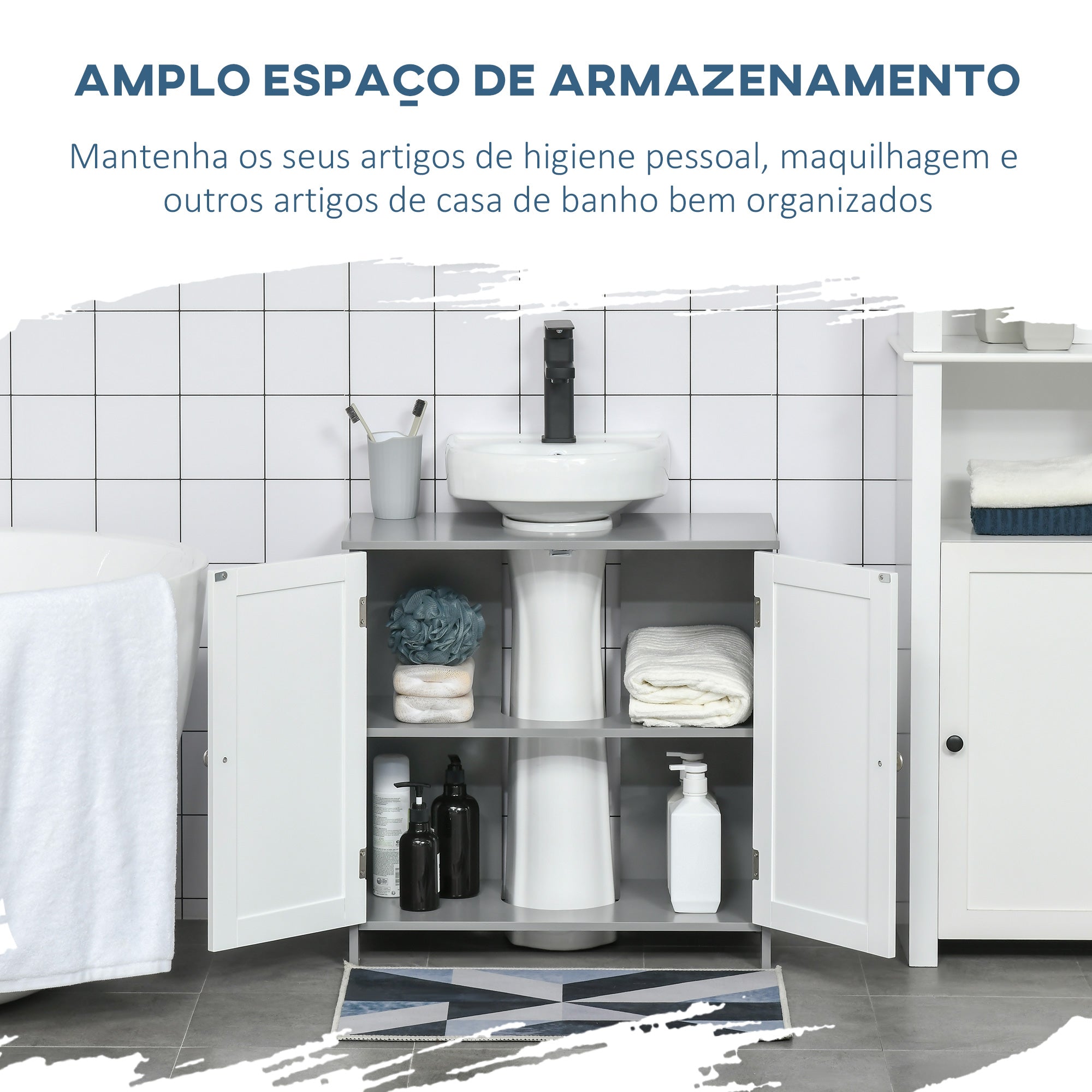 Móvel para Lavatório Pousar Branco e Cinza 60x30x60 cm