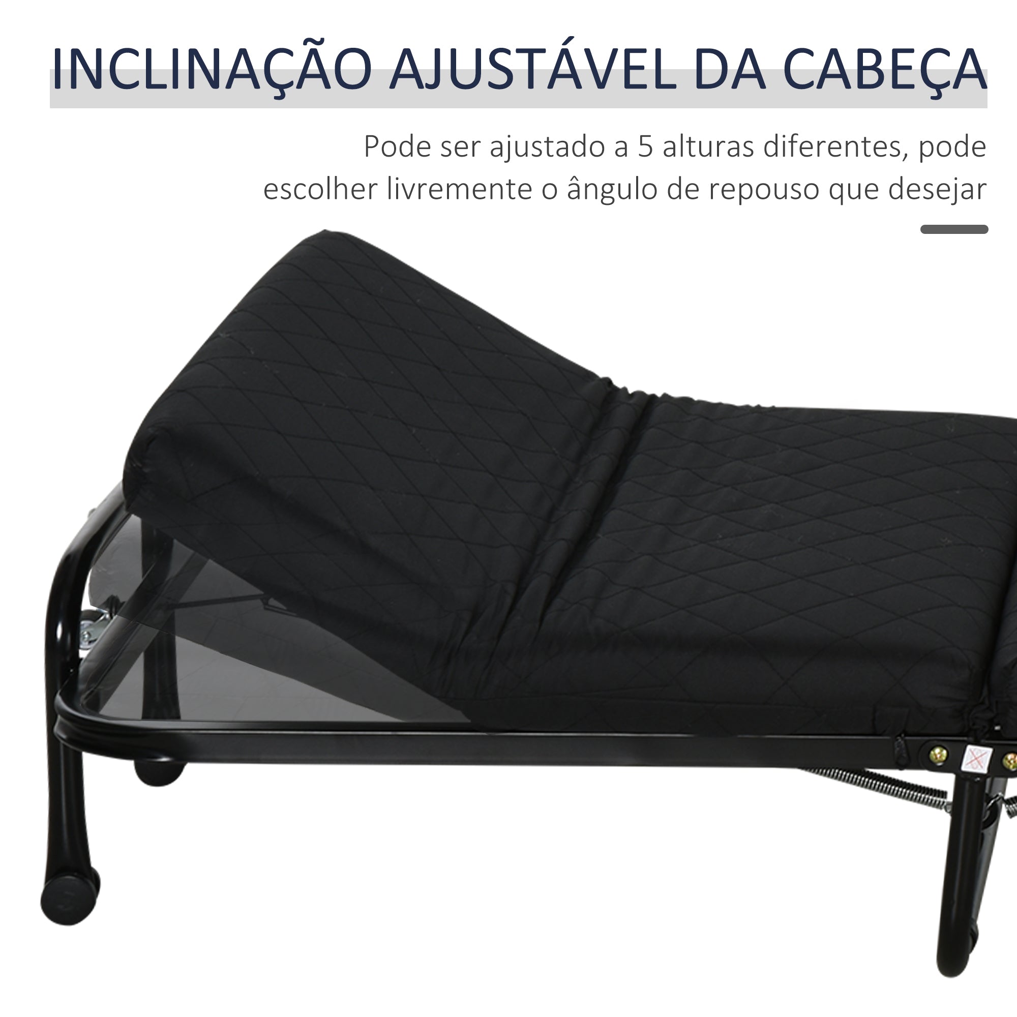 Cama Dobrável – 184x65 cm – Preto – Metal
