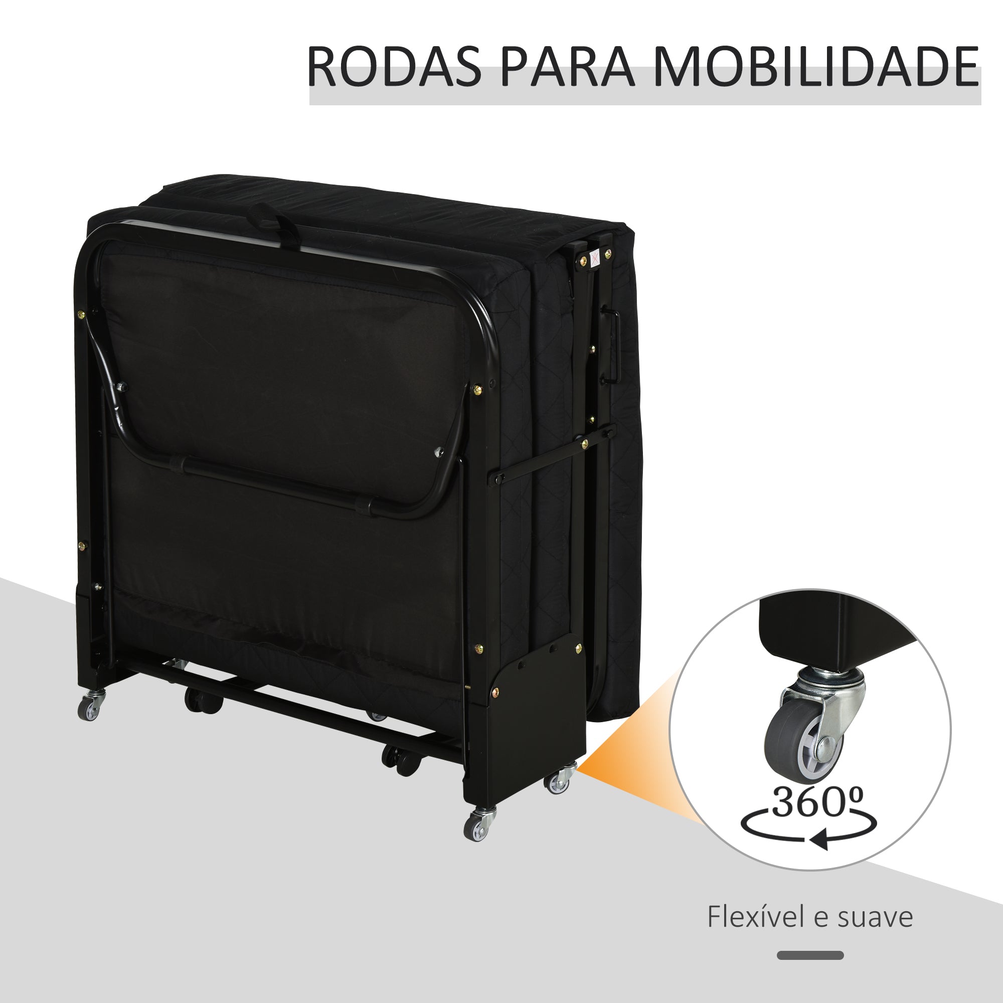 Cama Dobrável – 184x65 cm – Preto – Metal