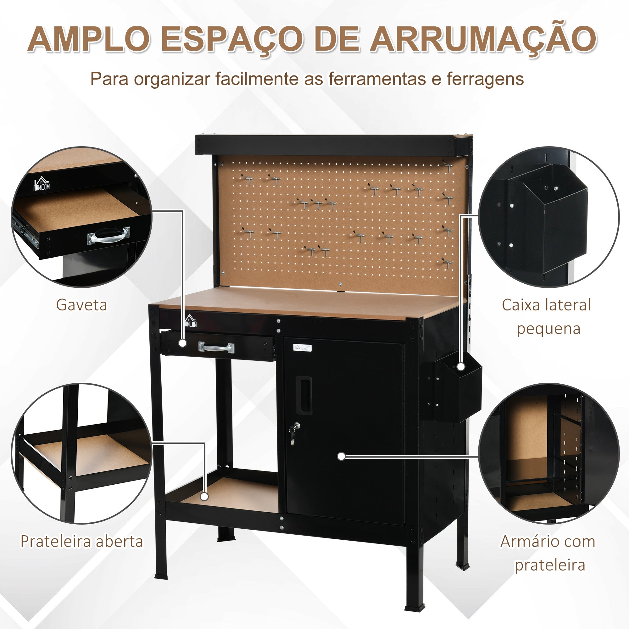 Bancada de Trabalho Multifuncional Preto 98,5x48x140 cm