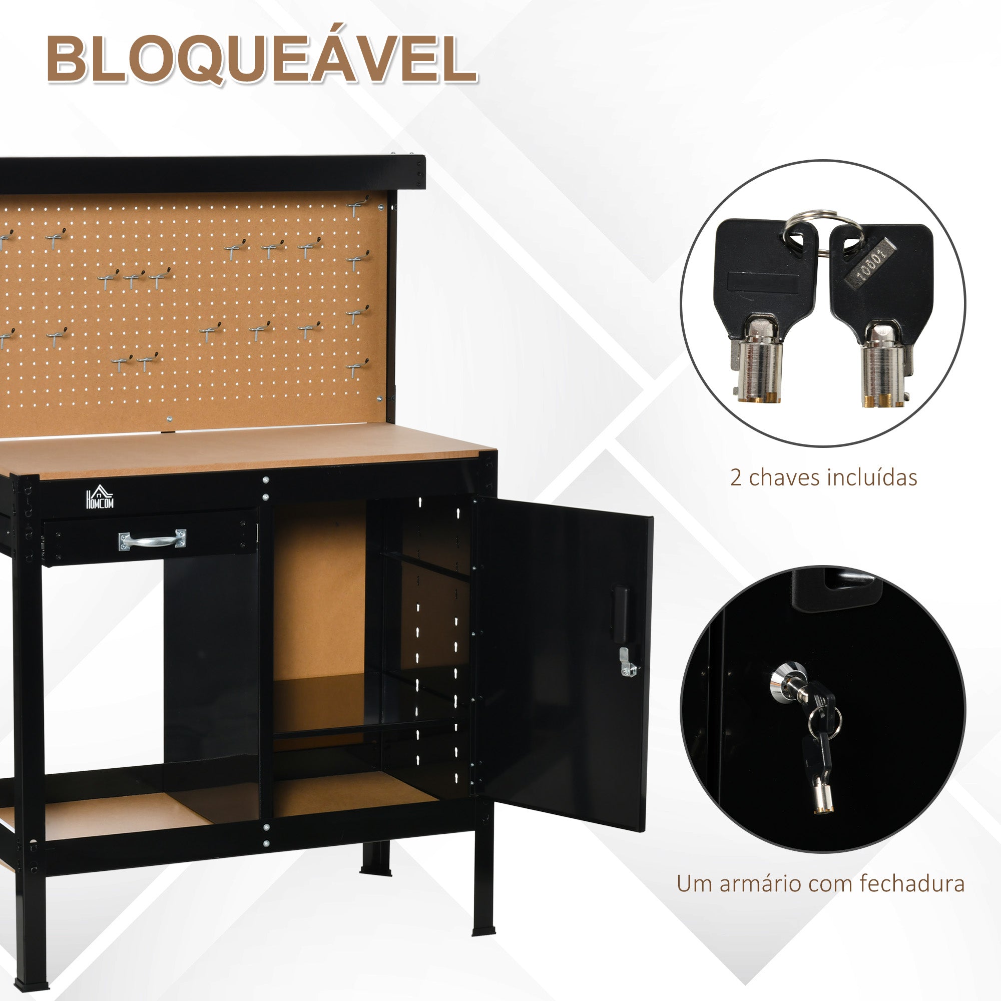 Bancada de Trabalho Multifuncional Preto 98,5x48x140 cm