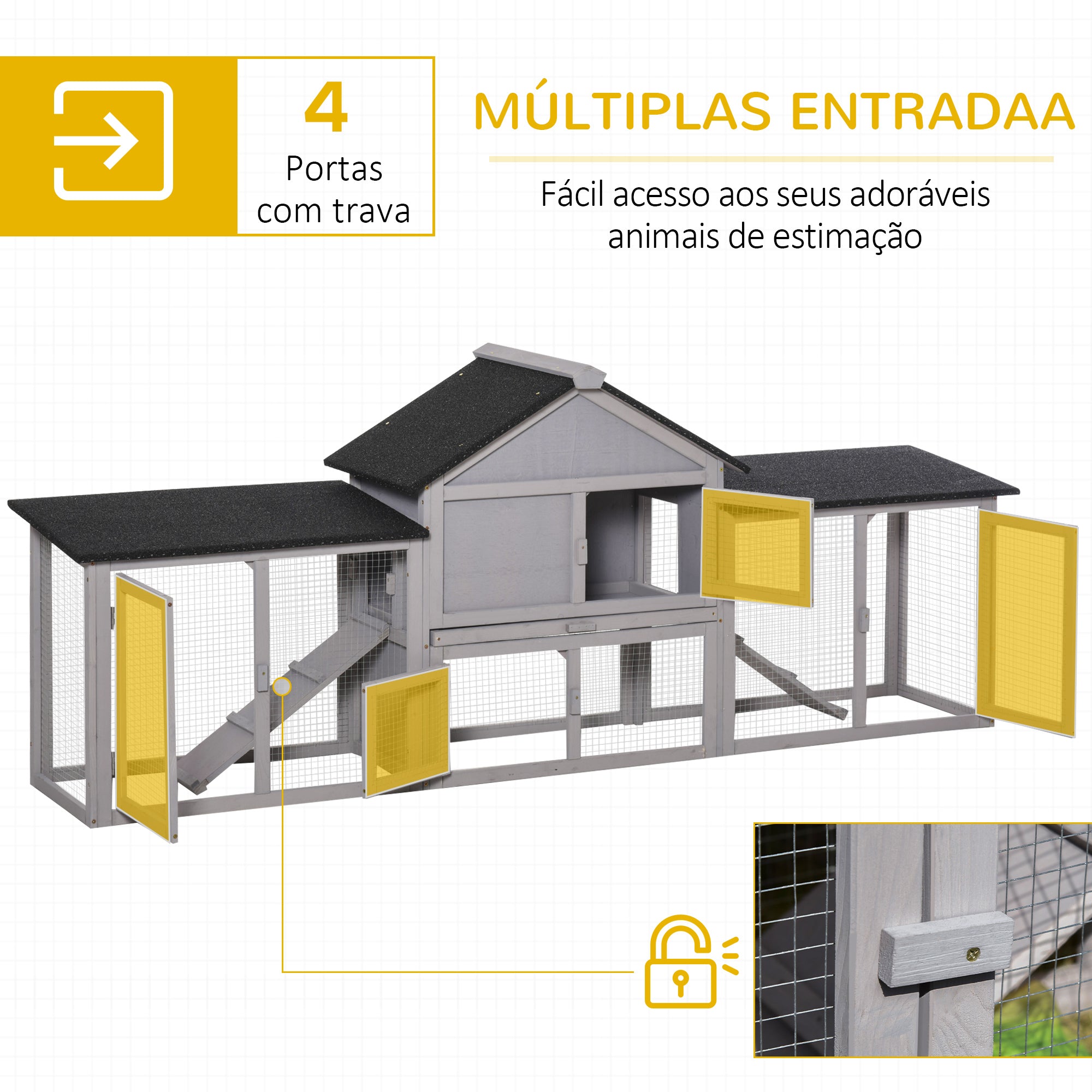 Coelheira Grande de Madeira – 210x45.5x84.5cm – Cinza e Preto