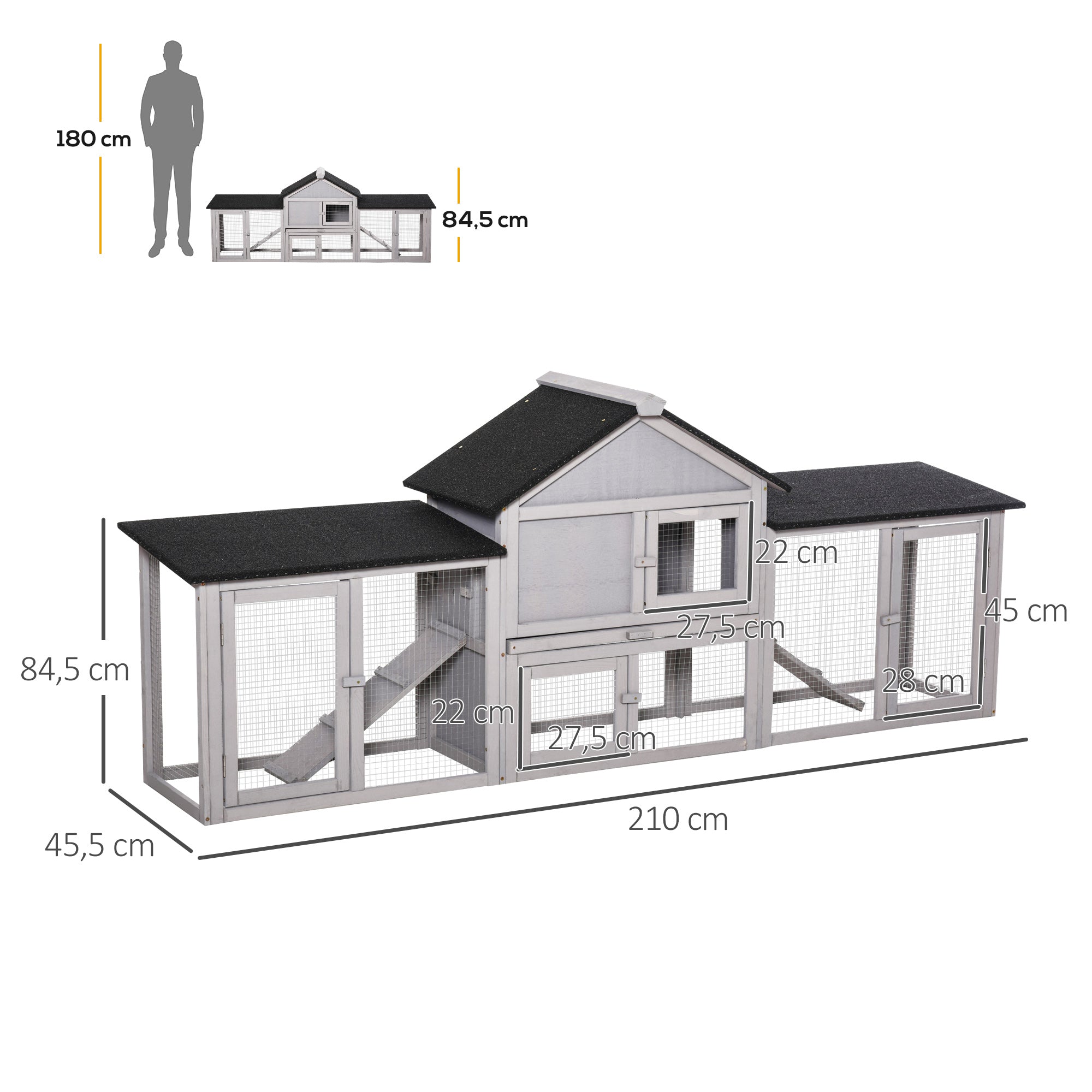 Coelheira Grande de Madeira – 210x45.5x84.5cm – Cinza e Preto