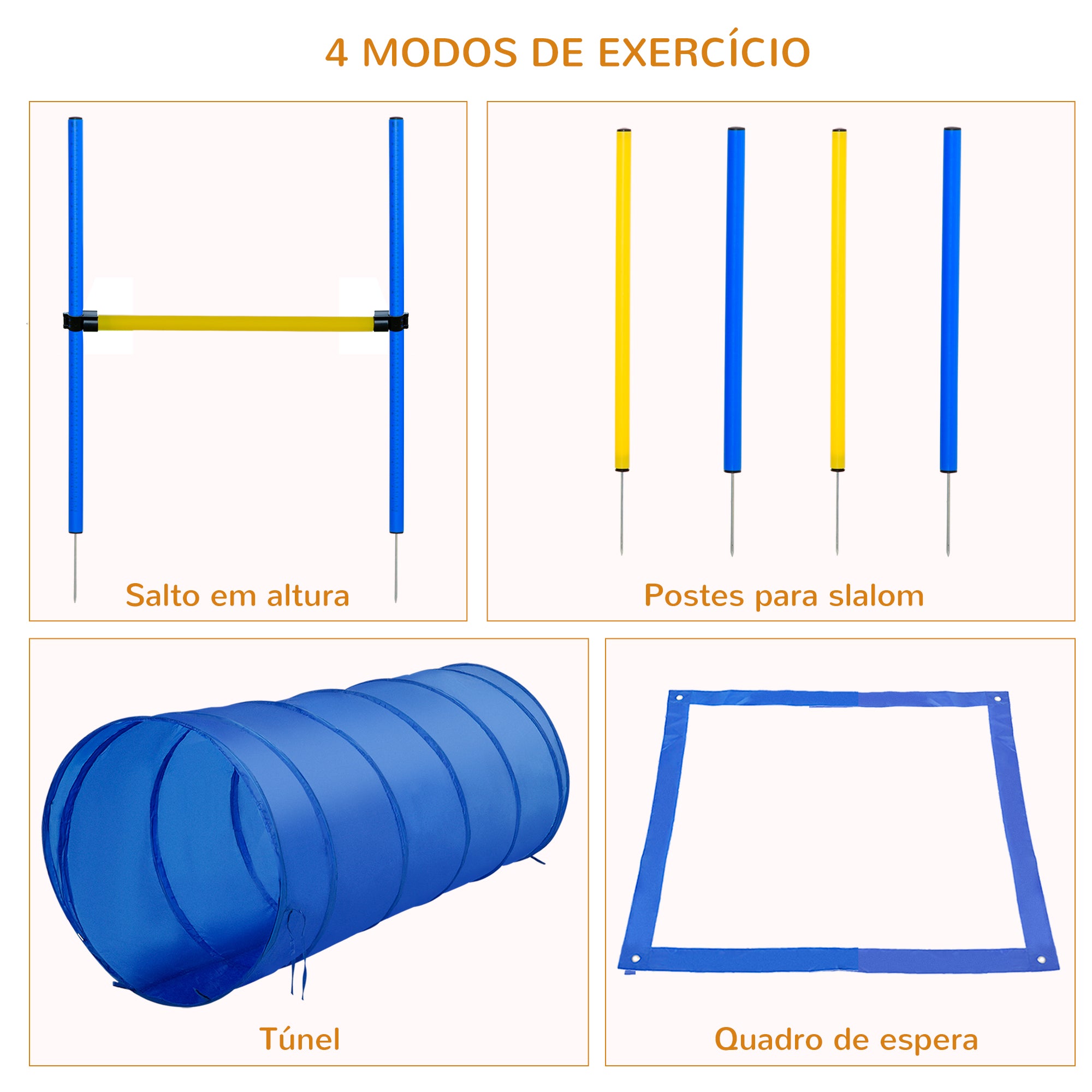 Conjunto de Treino de Agilidade para Cães – 148xØ60 cm – Azul e Amarelo – Plástico