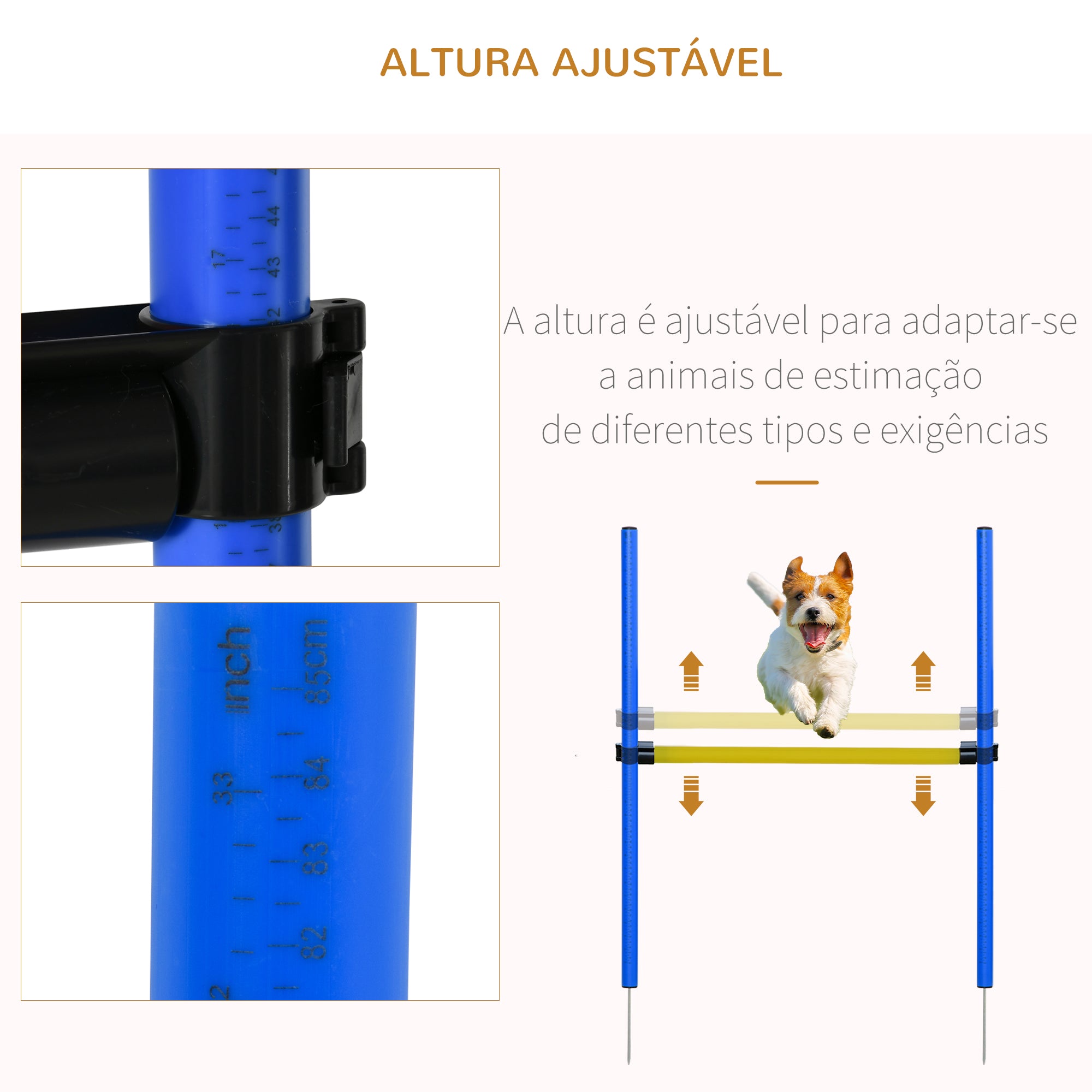 Conjunto de Treino de Agilidade para Cães – 148xØ60 cm – Azul e Amarelo – Plástico
