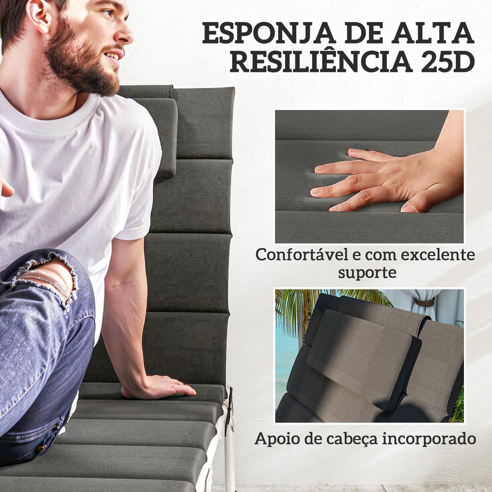 Almofadas para Espreguiçadeira 203x66x3 cm - Cinzento