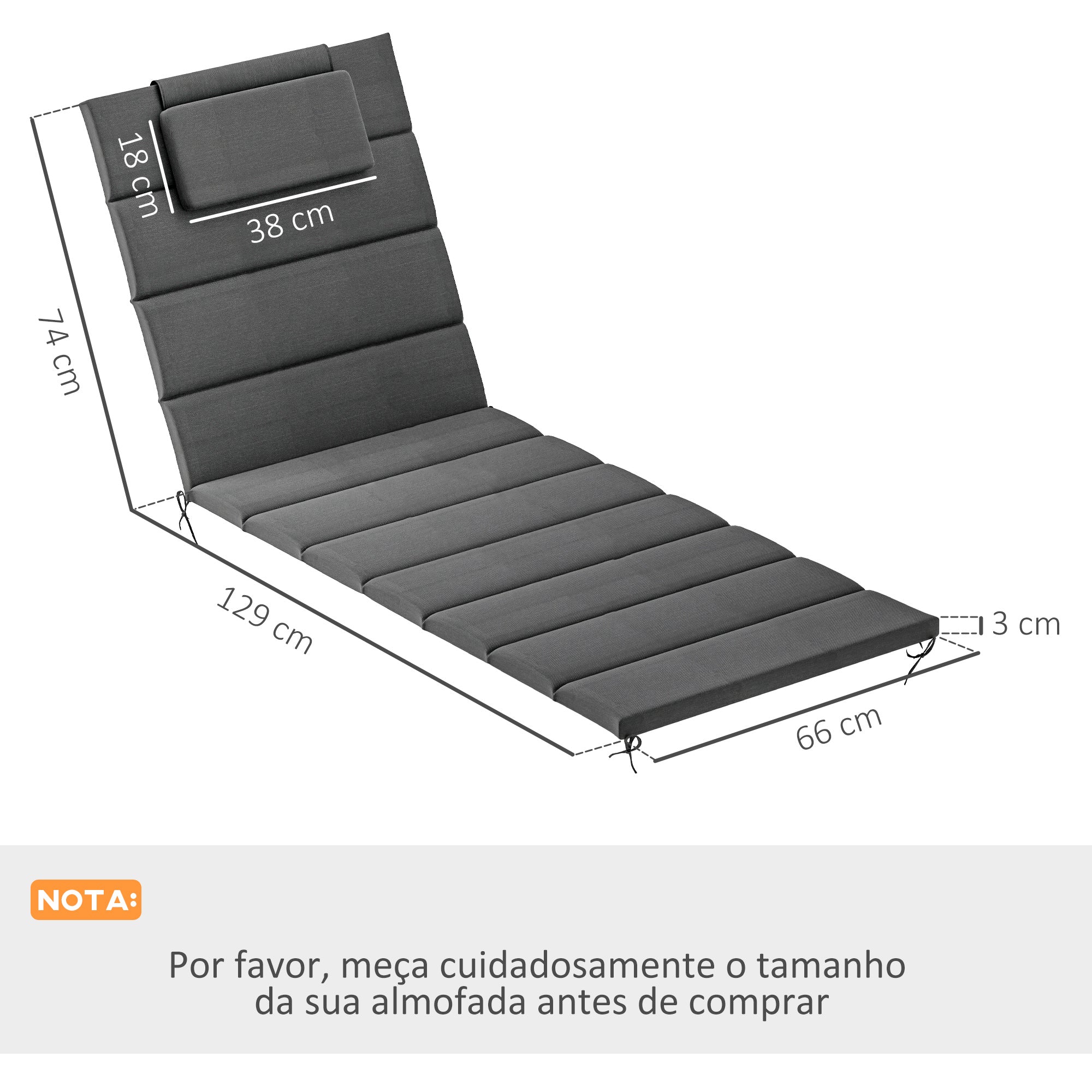 Almofadas para Espreguiçadeira 203x66x3 cm - Cinzento