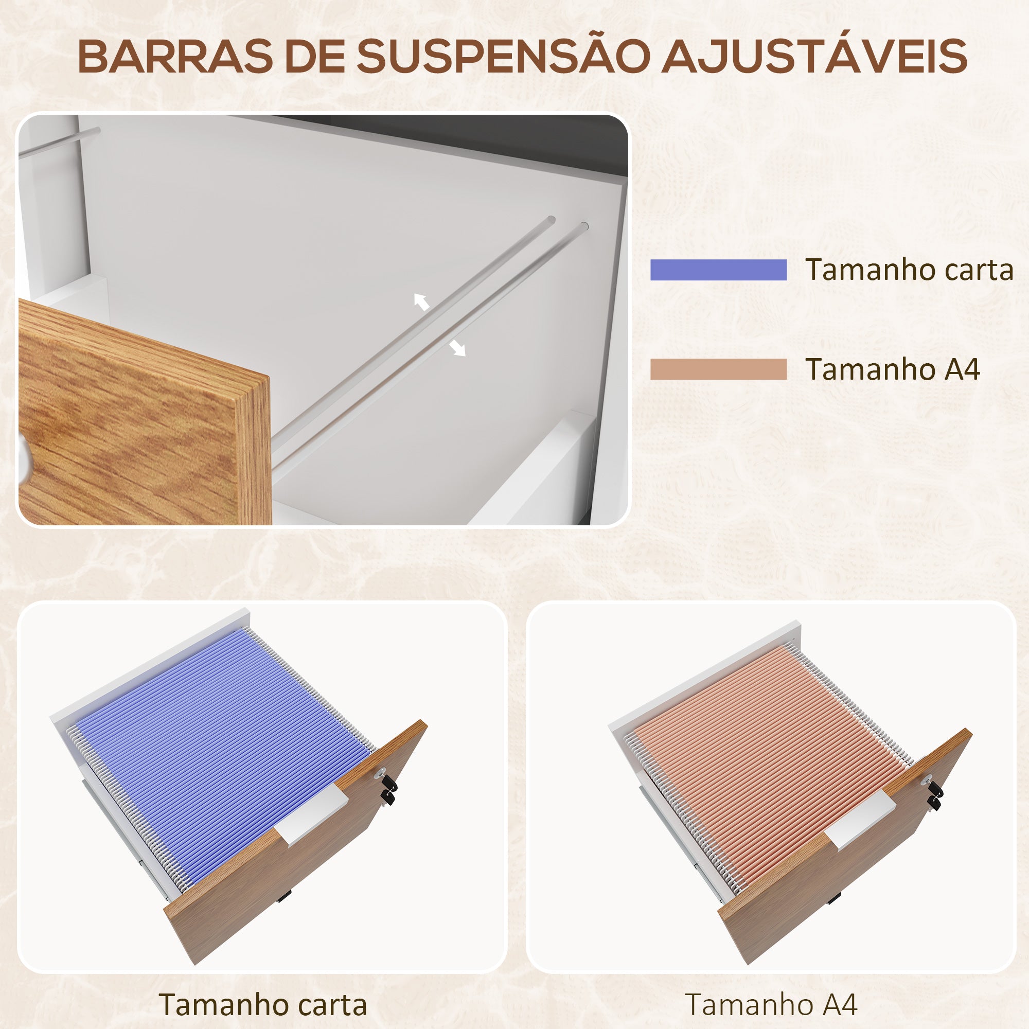 Bloco de Gavetas para Escritório 42x40x60 cm Branco e Madeira Natural