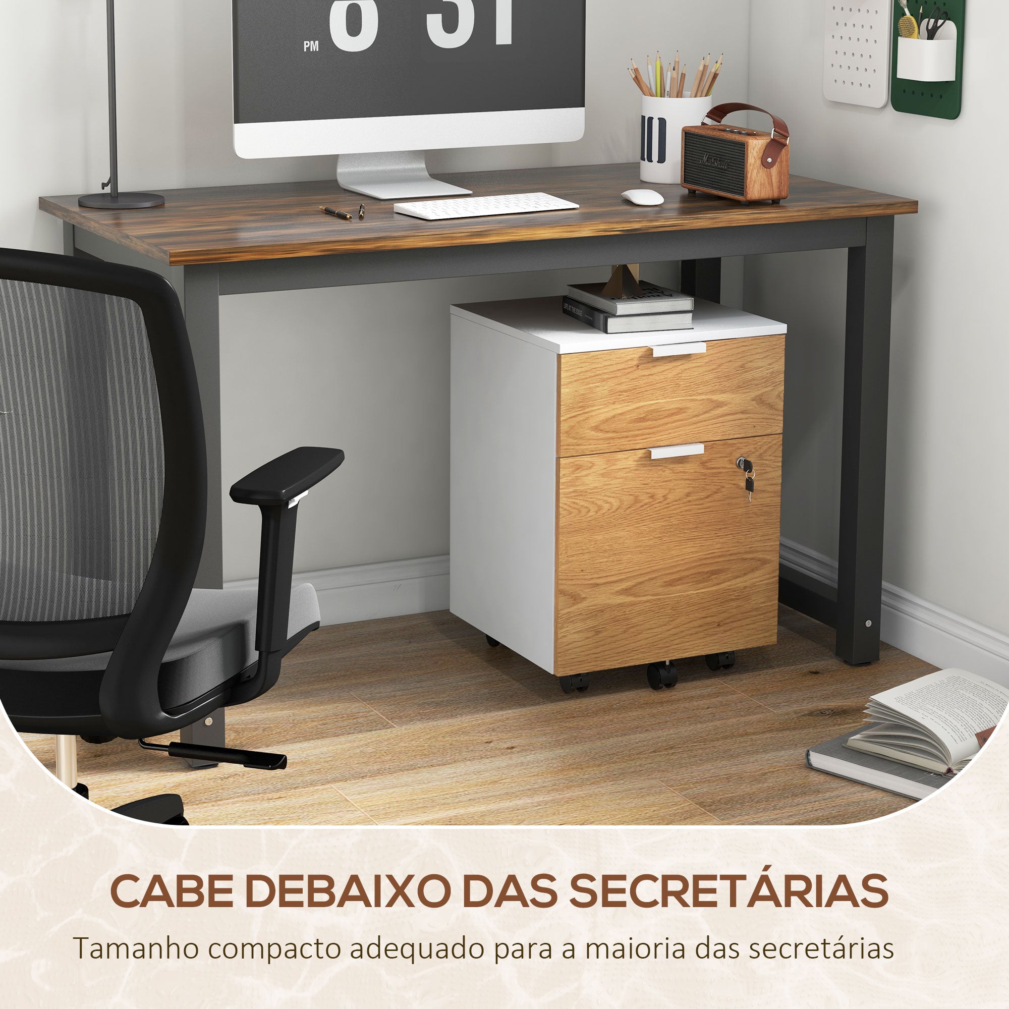 Bloco de Gavetas para Escritório 42x40x60 cm Branco e Madeira Natural