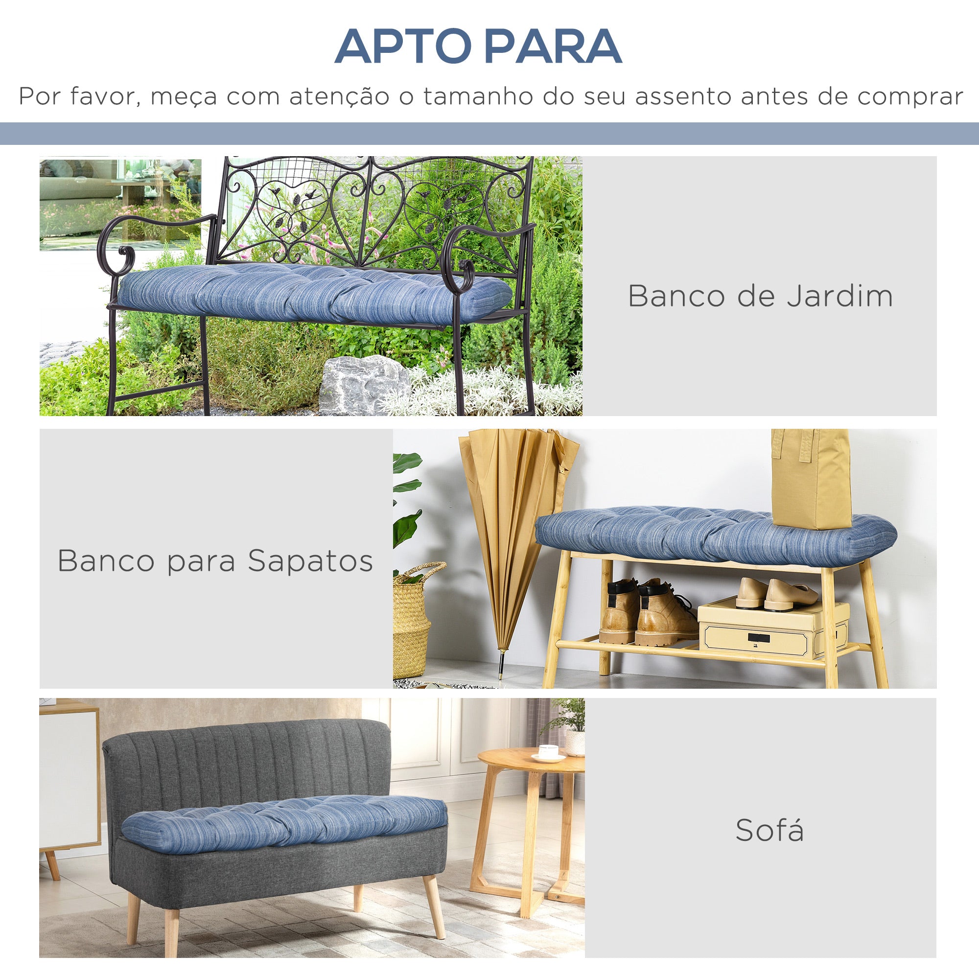 Almofada para Bancos de Jardim 110x48x8cm Azul