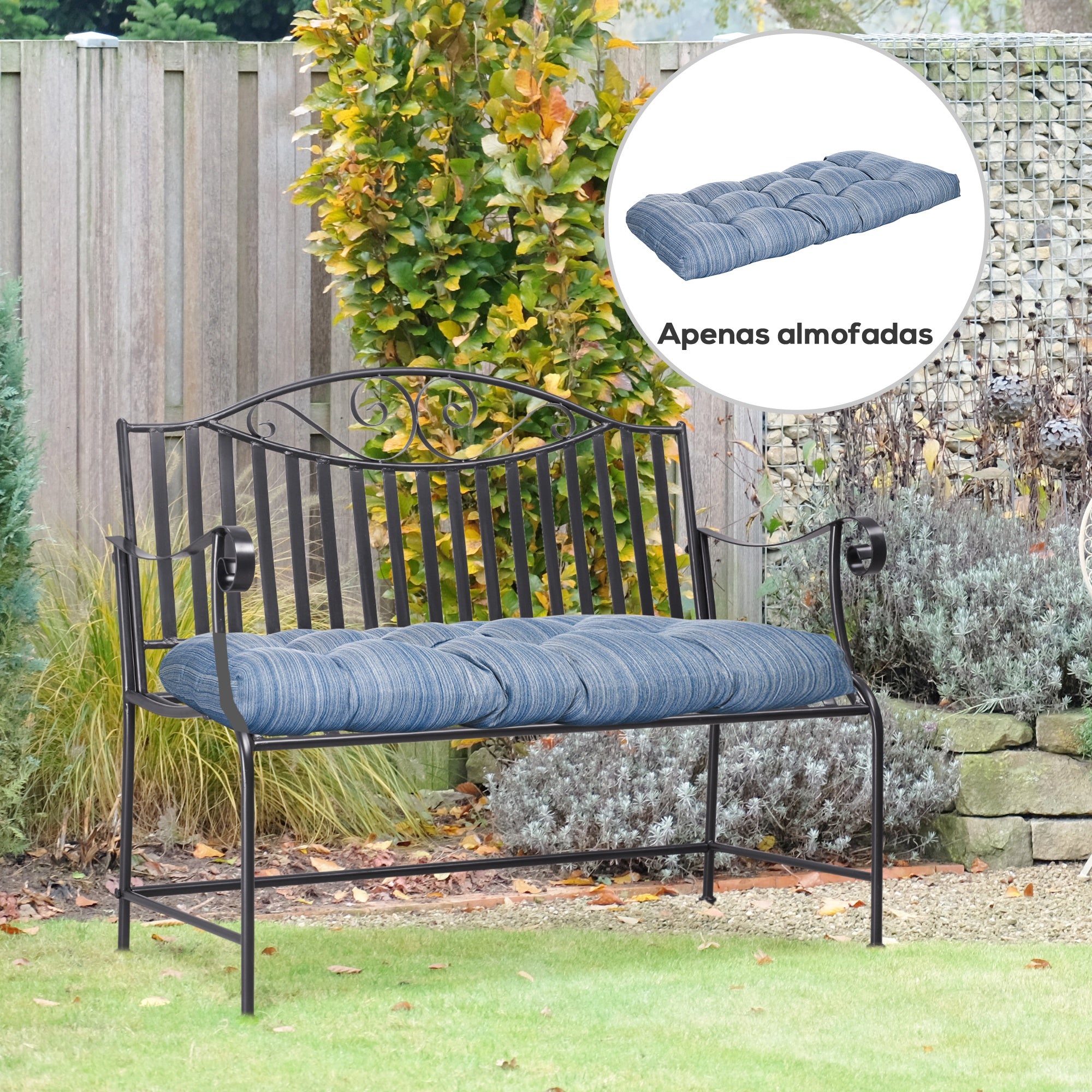 Almofada para Bancos de Jardim 110x48x8cm Azul