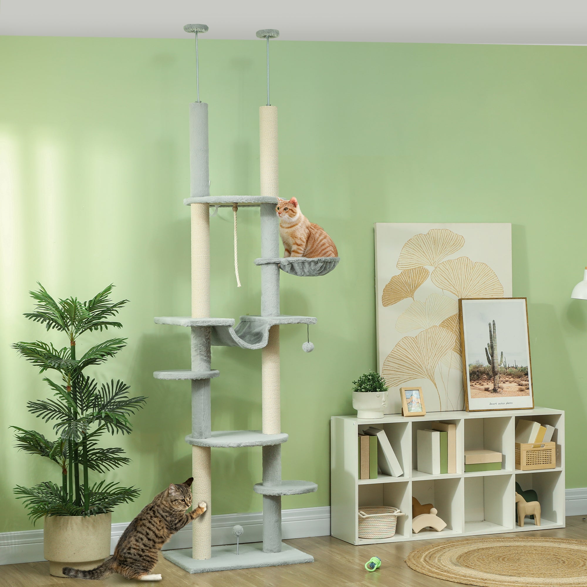 Arranhador para Gatos Cinzento 60x44x225-255 cm - Centro de Entretenimento Vertical para Gatos