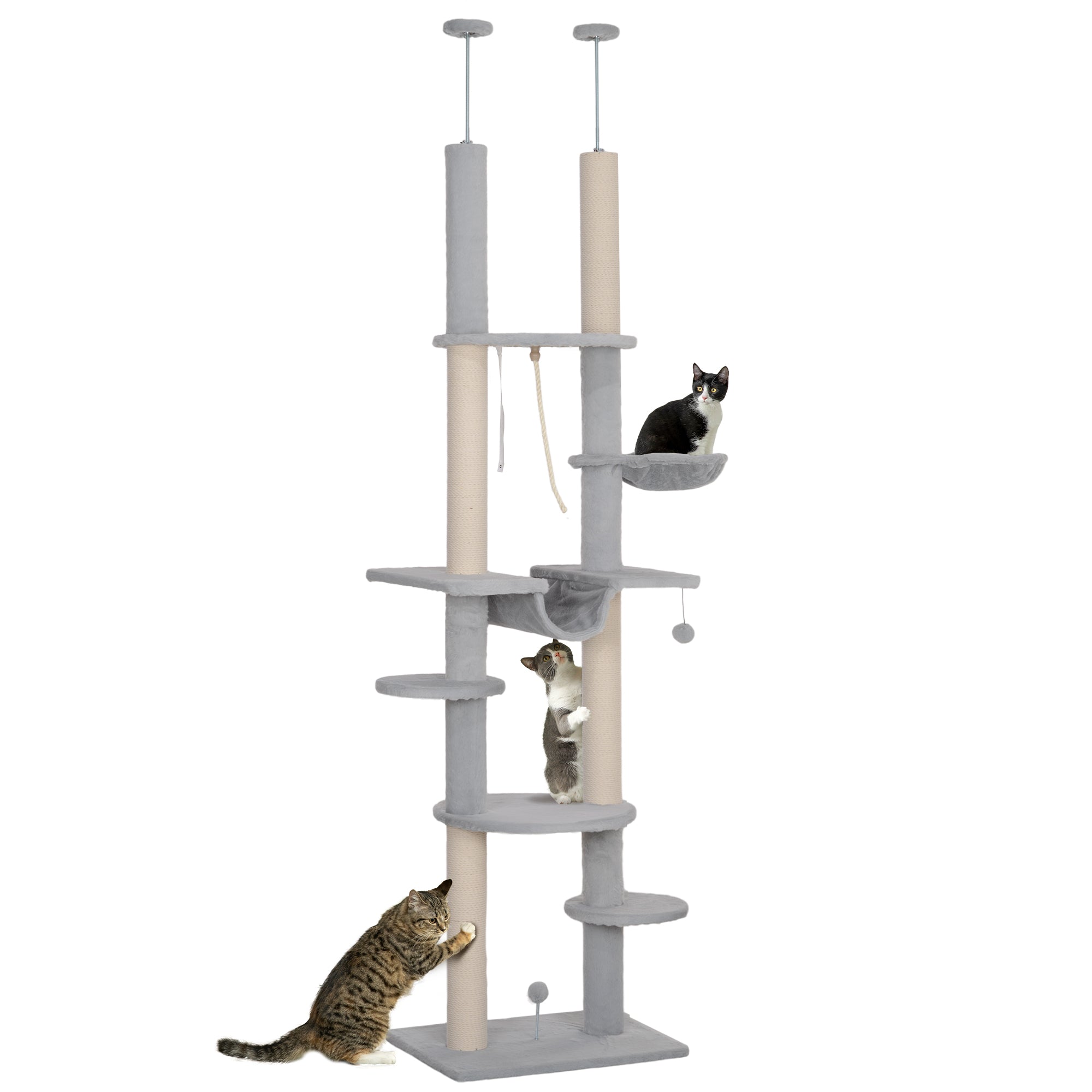 Arranhador para Gatos Cinzento 60x44x225-255 cm - Centro de Entretenimento Vertical para Gatos