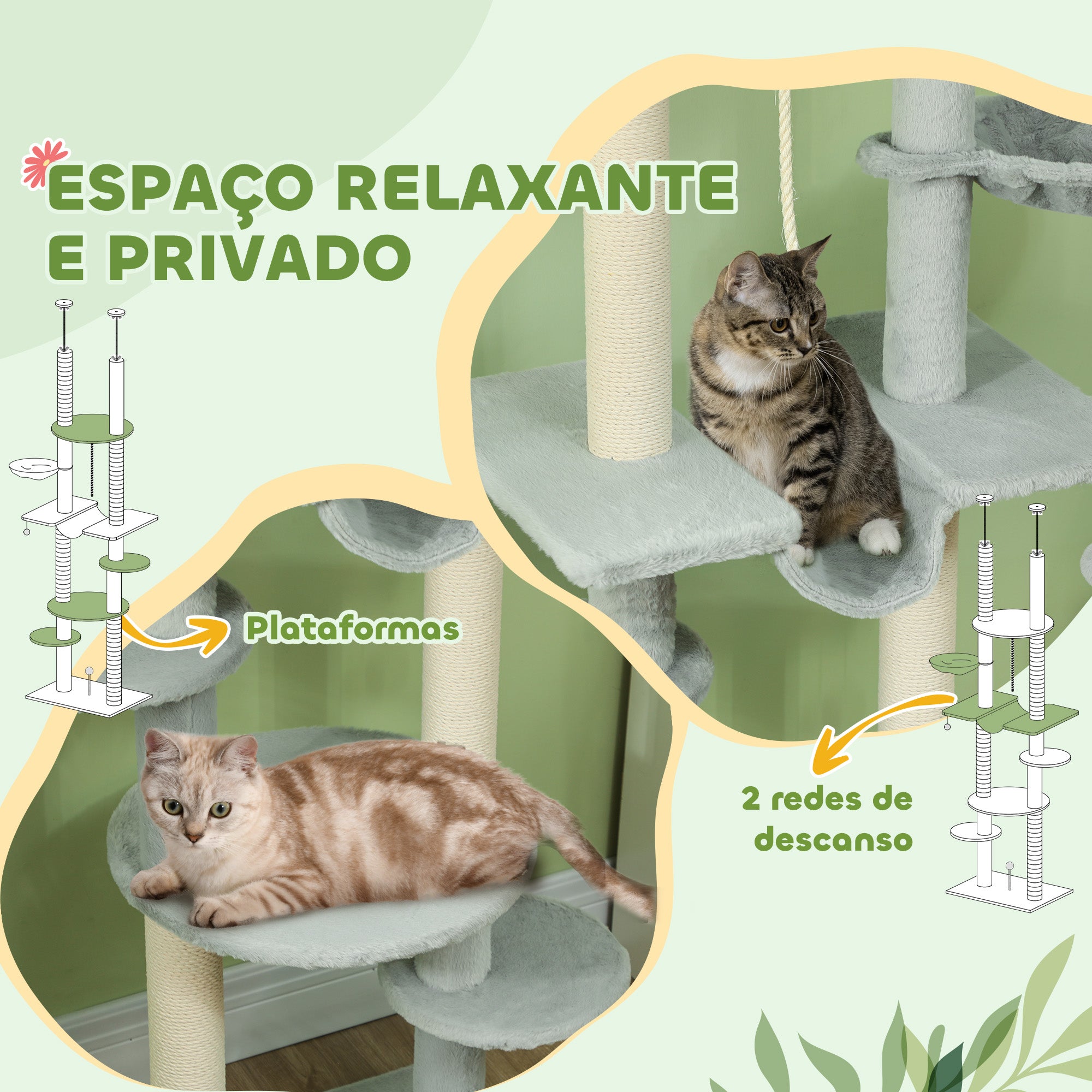 Arranhador para Gatos Cinzento 60x44x225-255 cm - Centro de Entretenimento Vertical para Gatos
