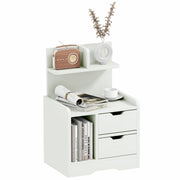 Mesa de Cabeceira Moderna com 2 Gavetas e 3 Compartimentos de Armazenamento - Branco 40x30x60 cm