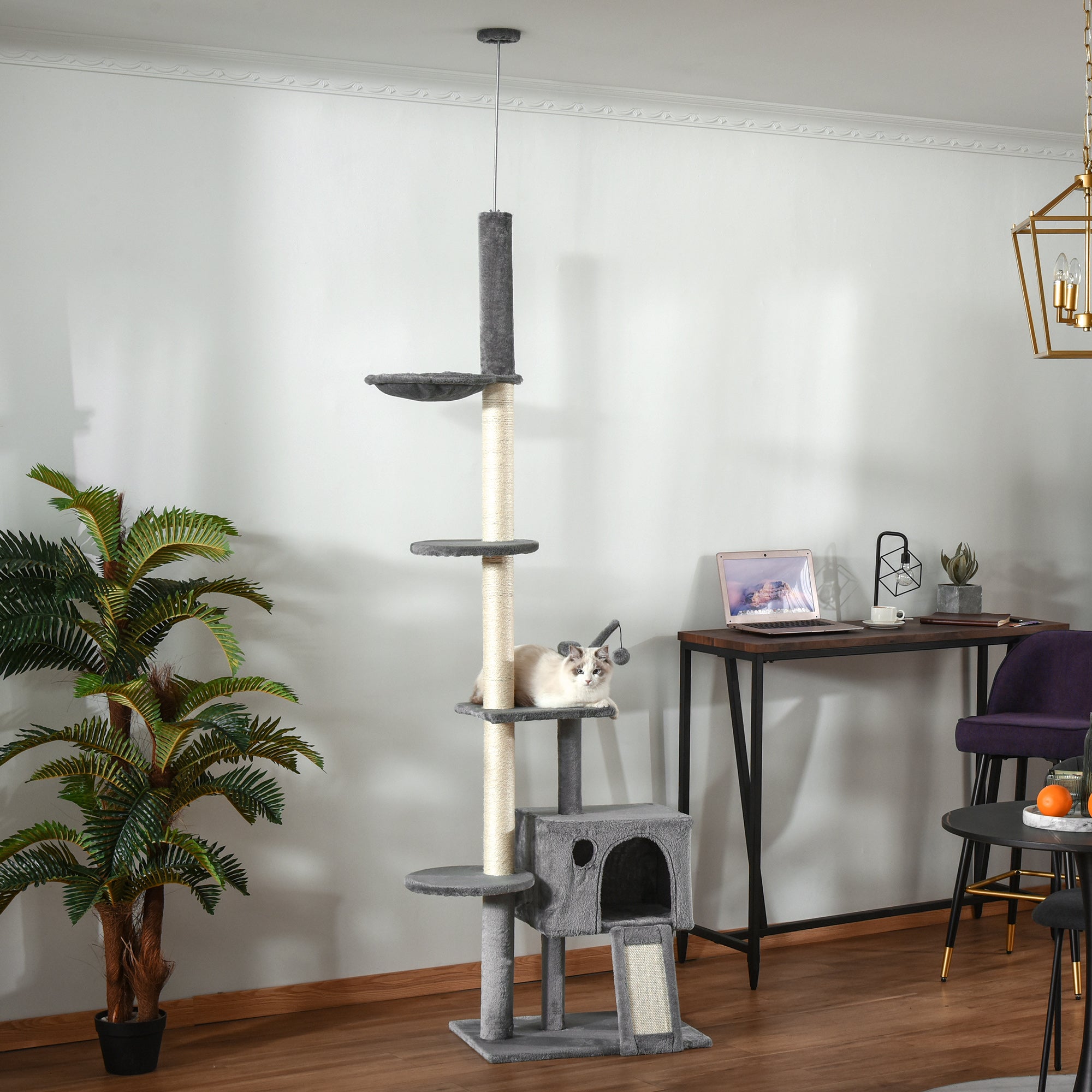Arranhador para Gatos com Altura Ajustável 230-280cm e Cor Cinza Claro
